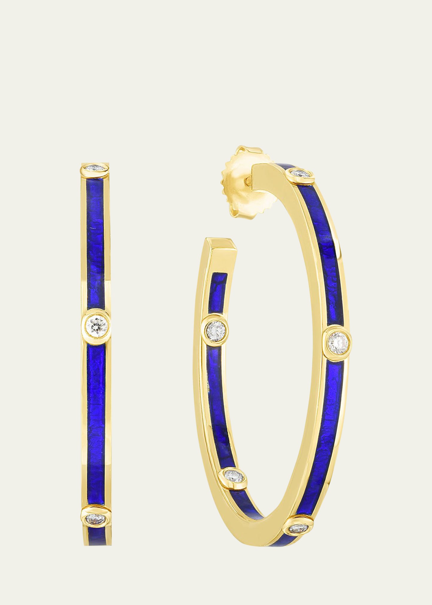 Audrey C. Jewels Enamel Hoop Earrings w/ Diamonds, Blue