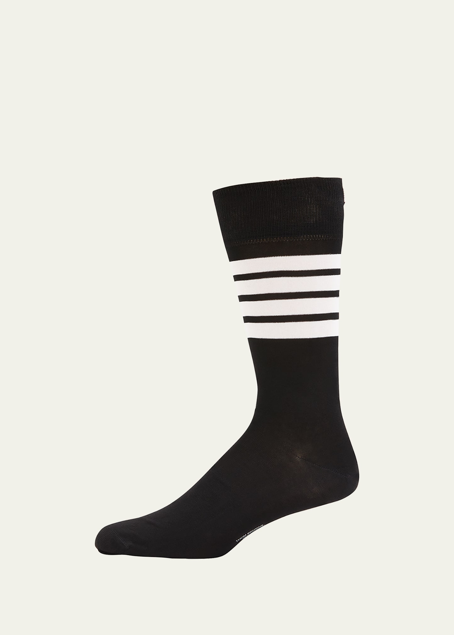 Thom Browne Men's Light Cotton Mid Calf 4 Bar Sock In Black