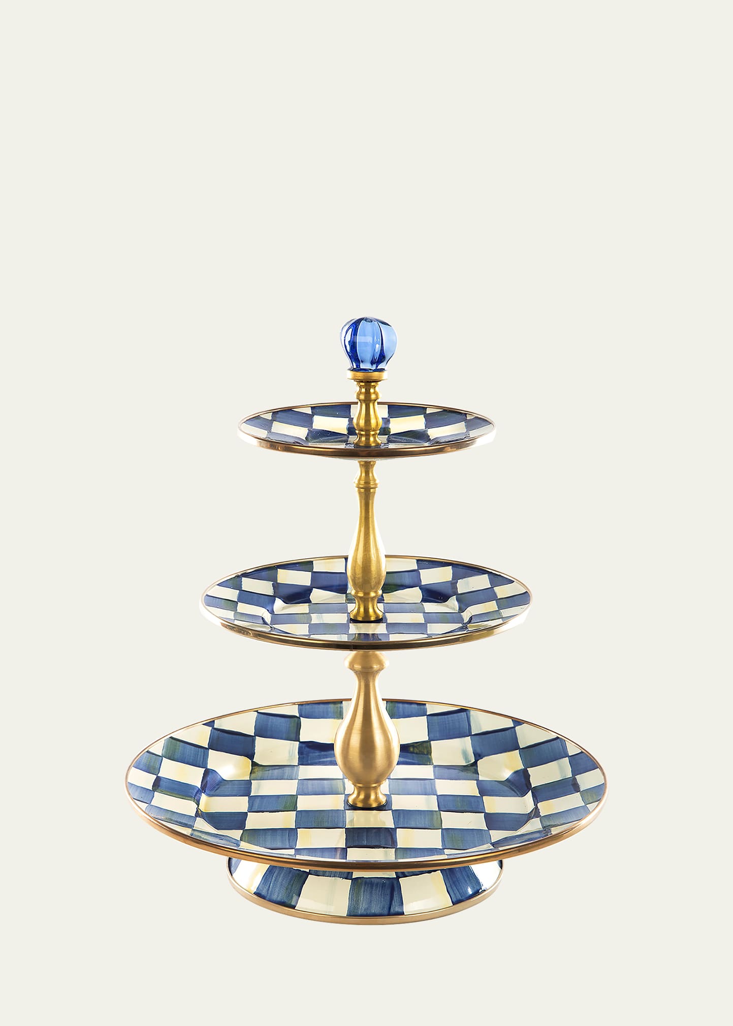 Mackenzie-childs Royal Check 3-tier Sweet Stand In Blue/white