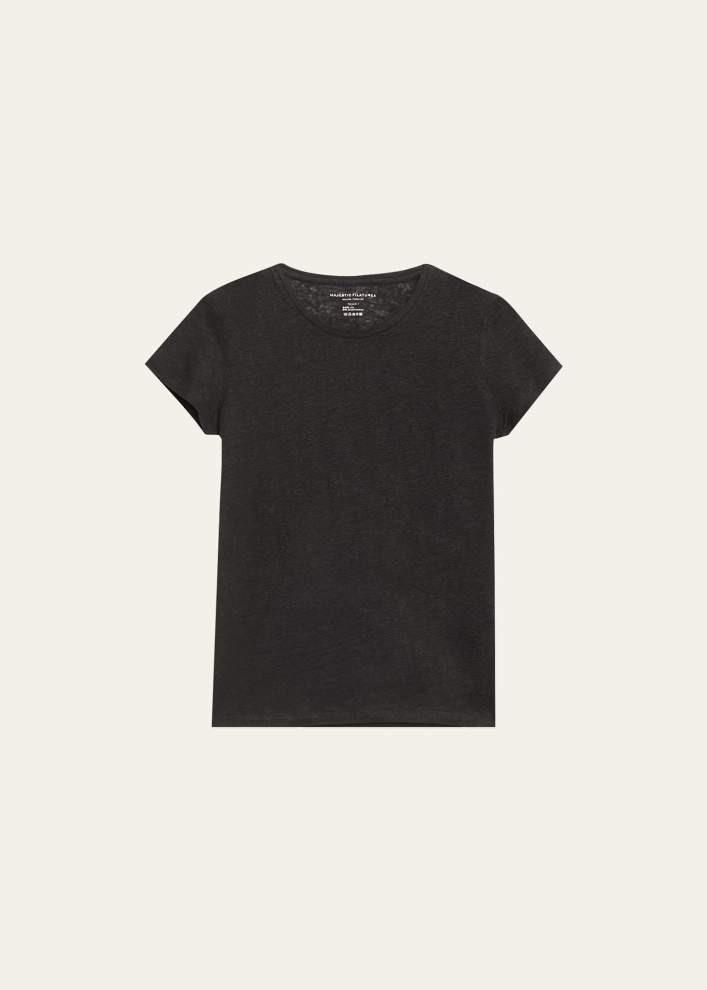 Majestic Stretch Linen Crewneck Tee In Noir