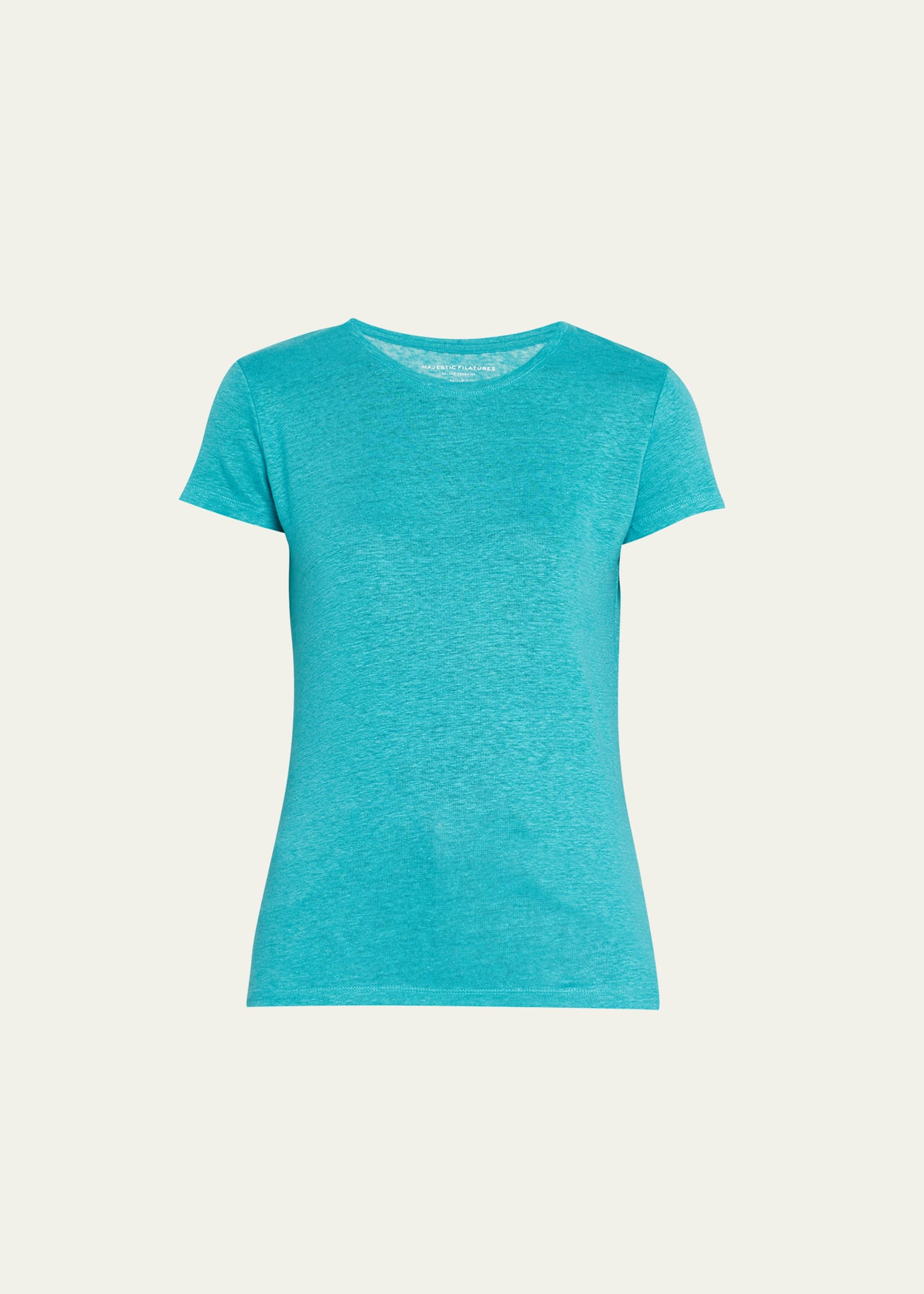 Majestic Stretch Linen Crewneck Tee In Turquoise