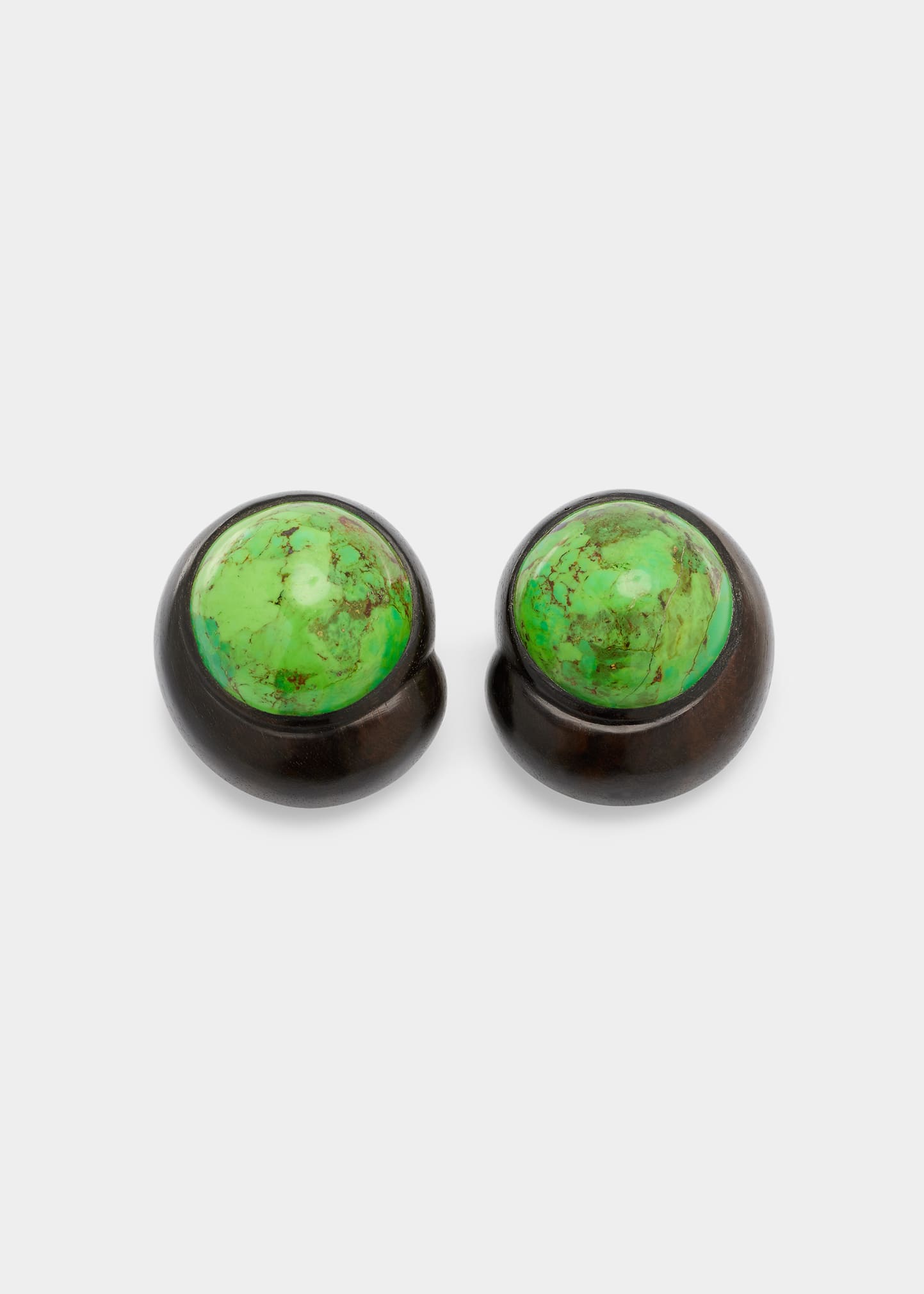 Hand Carved Ebony and Jade Clip Earrings