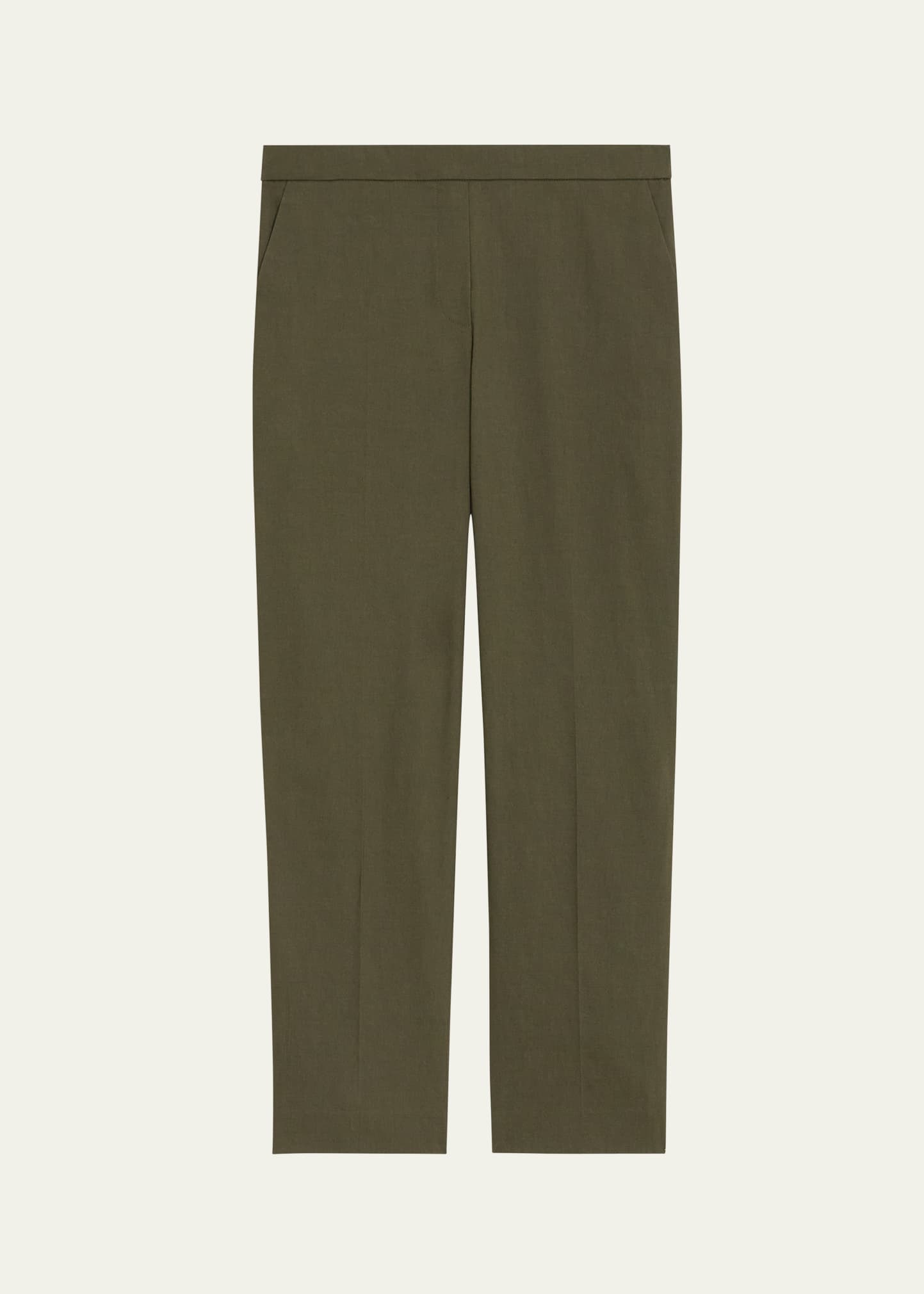 Theory Treeca Good Linen Cropped Pull-on Ankle Pants In Dk Olive