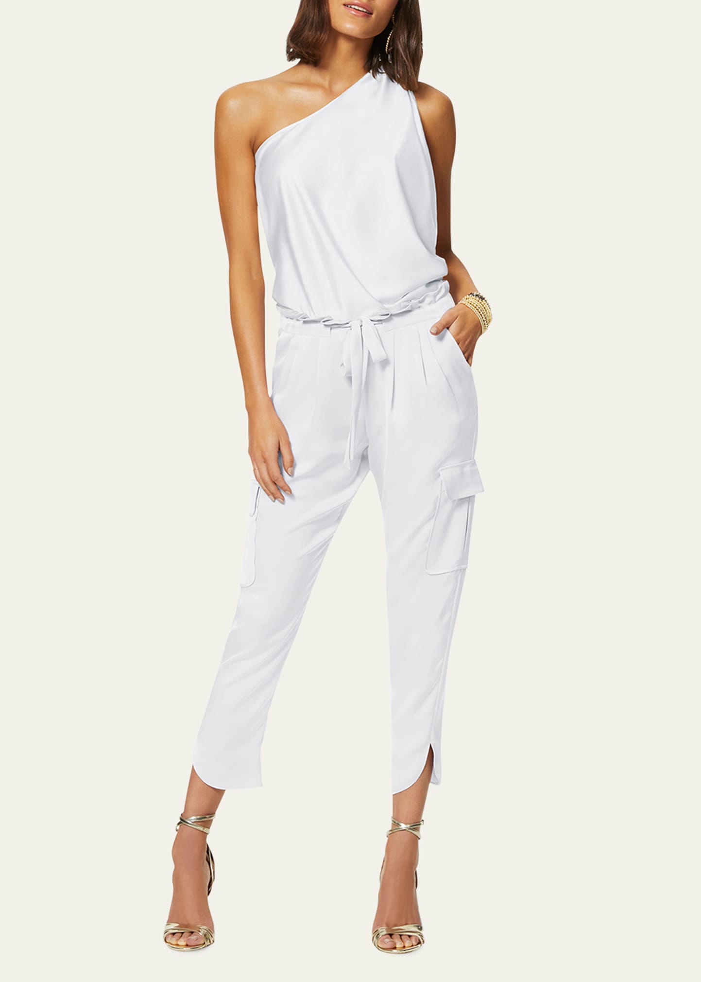 Shop Ramy Brook Allyn Satin Pleated Pants In Ivory