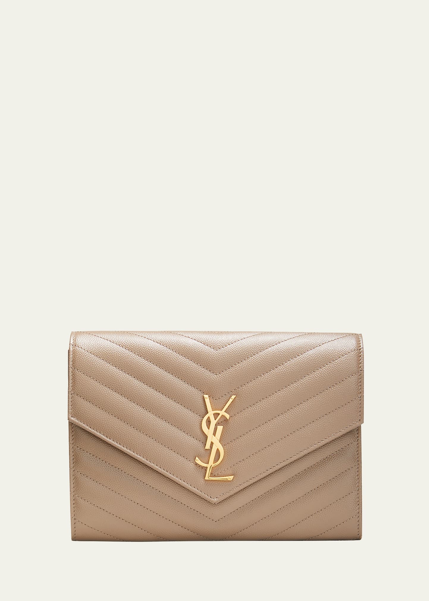 Saint Laurent Ysl Monogram Grain De Poudre Clutch Bag In 2346 Taupe