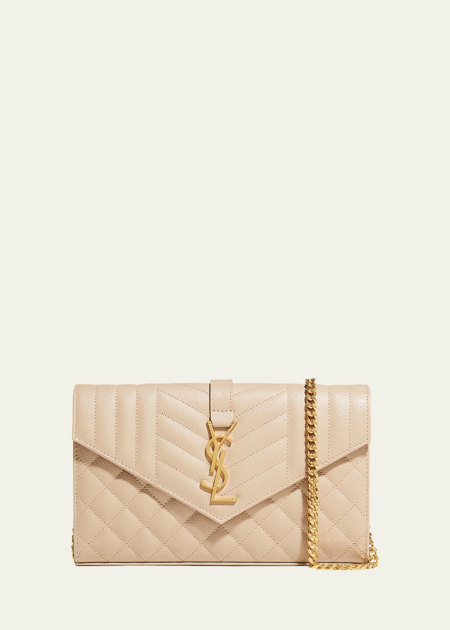 Saint Laurent Ysl Tri-quilted Wallet On Chain In Dark Beige