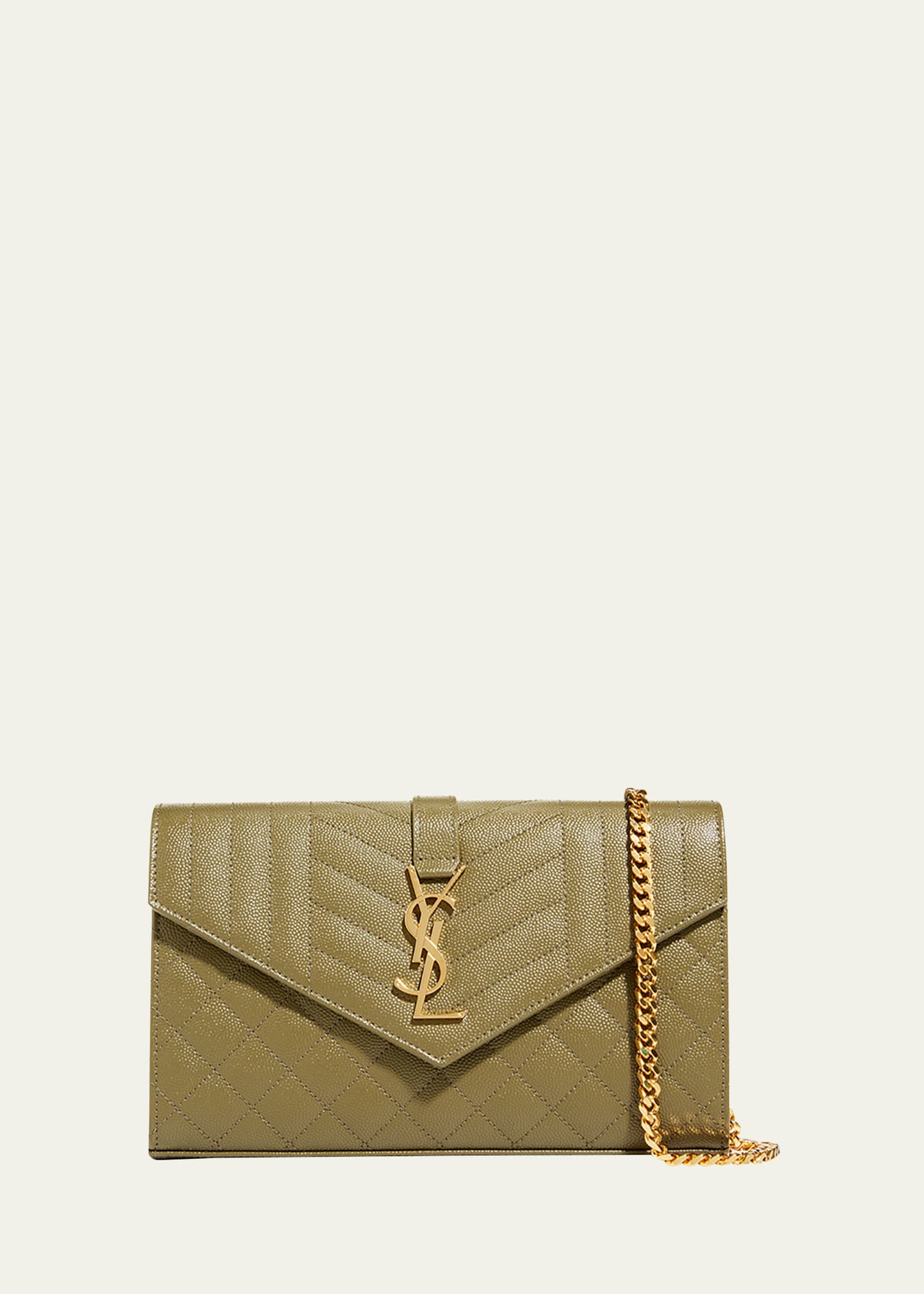 Tricolor YSL Monogram Small Envelope Leather Wallet On Chain