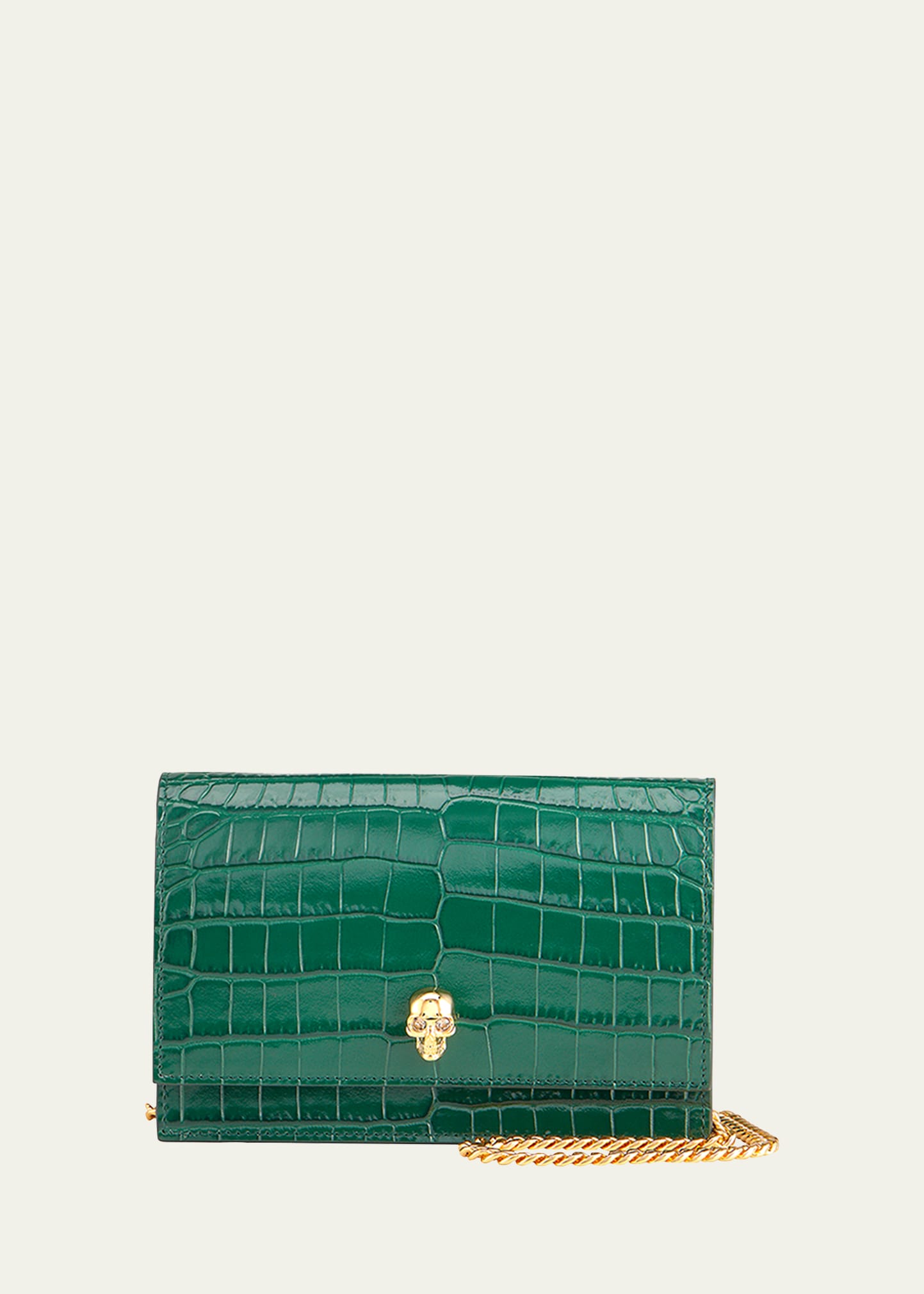 Shop Alexander Mcqueen Mini Mock-croc Crossbody Bag With Small Skull In Emerald
