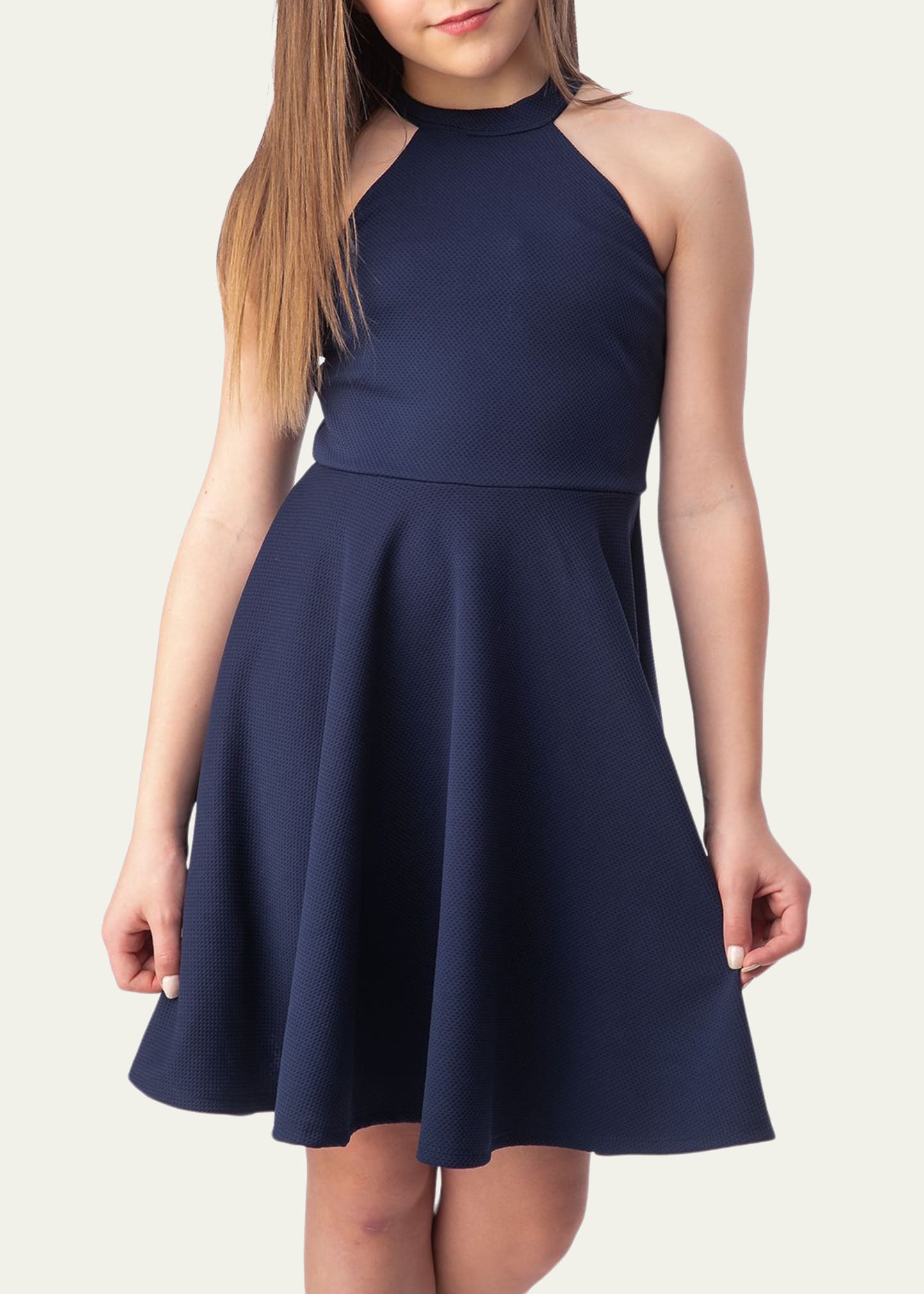 Girl's Halter Keyhole-Back Dress, Size 7-16