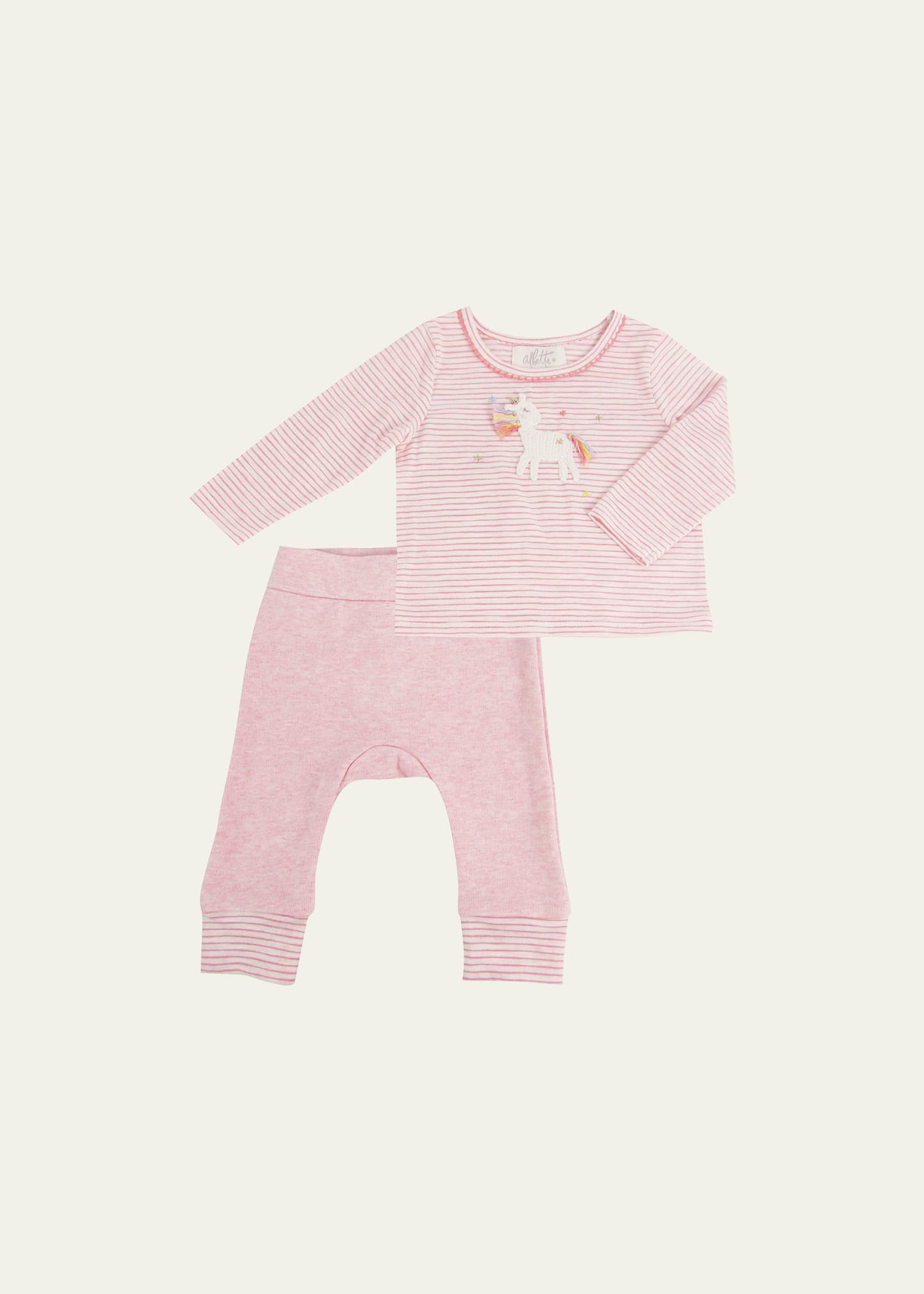 Crochet Unicorn & Stars Striped Top w/ Matching Pants, Size 6-24 Months