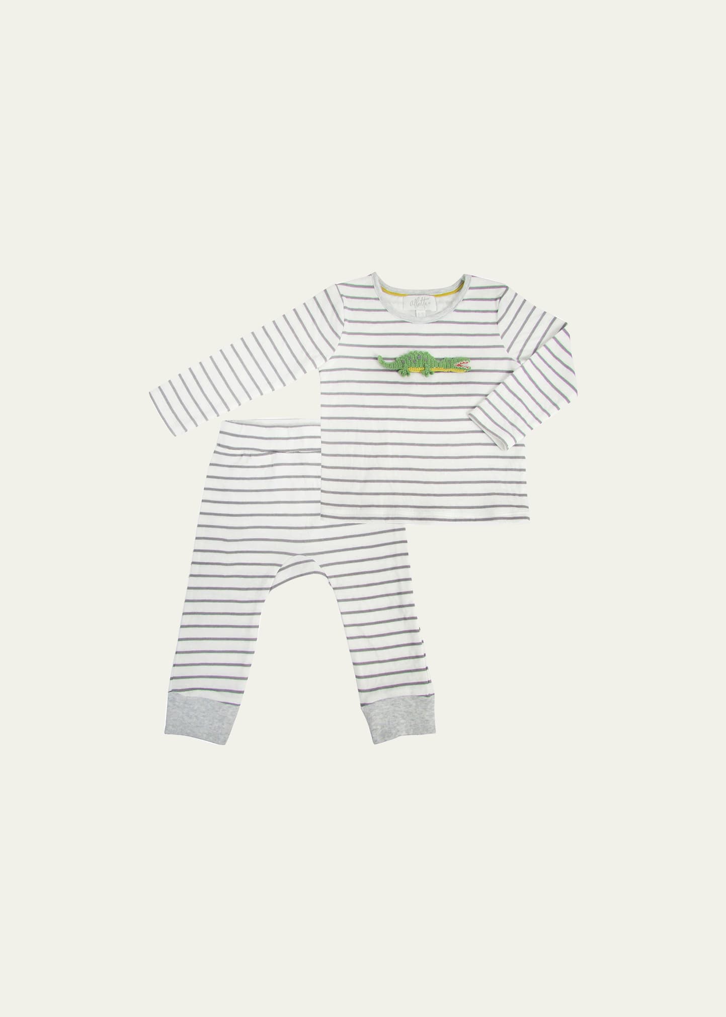 Albetta Babies' Crochet Cleo Crocodile Striped Top W/ Matching Pants In Grey