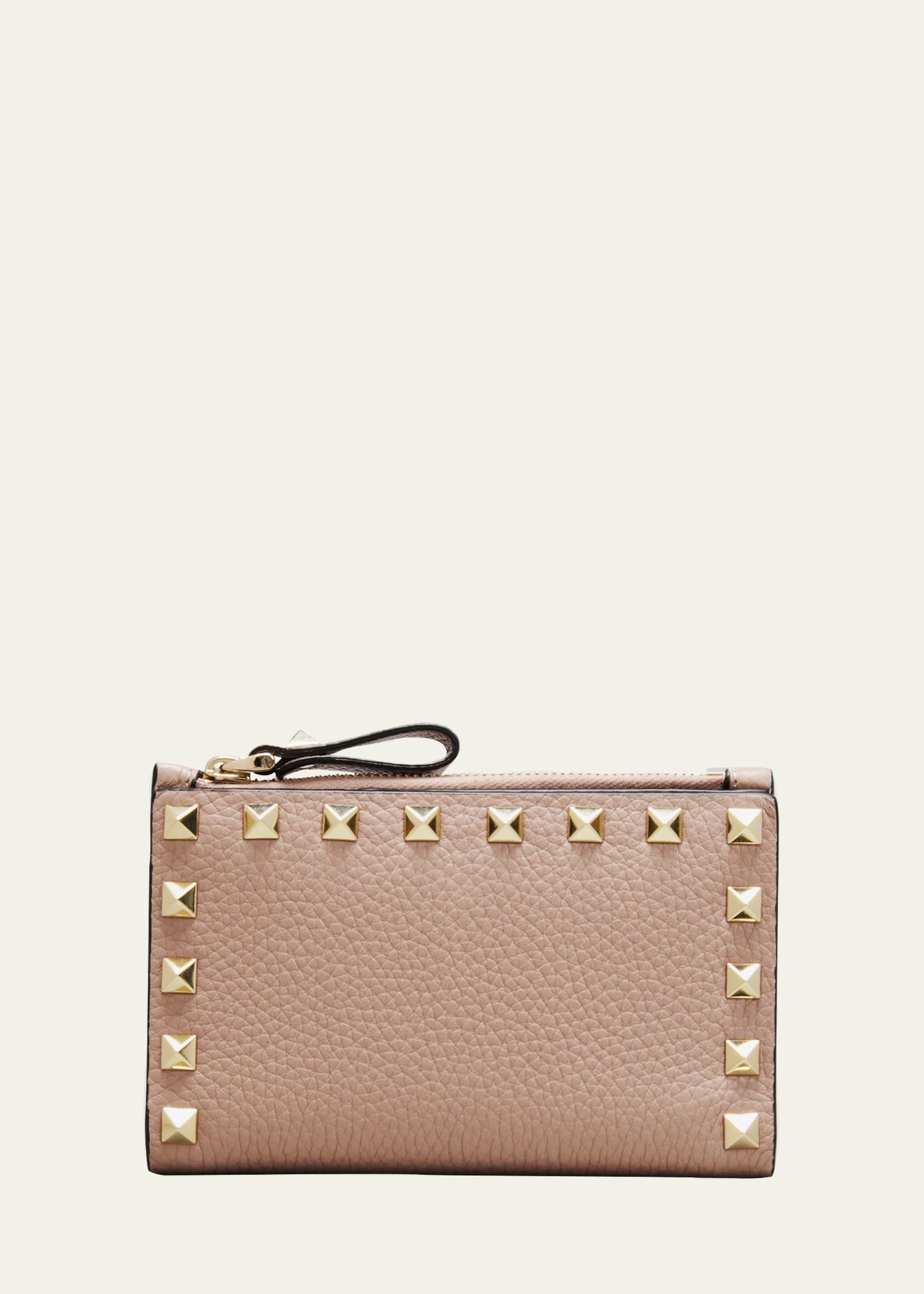 Valentino Rockstud Leather Zip Coin Purse/card Holder In Poudre