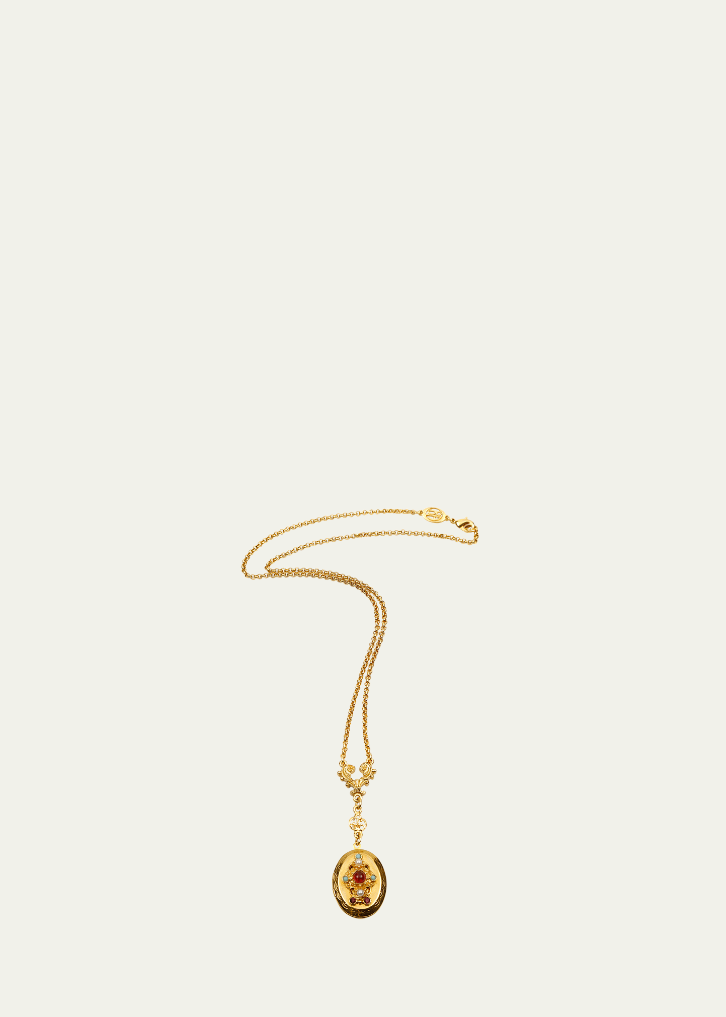 Jeweled Oval Locket Necklace