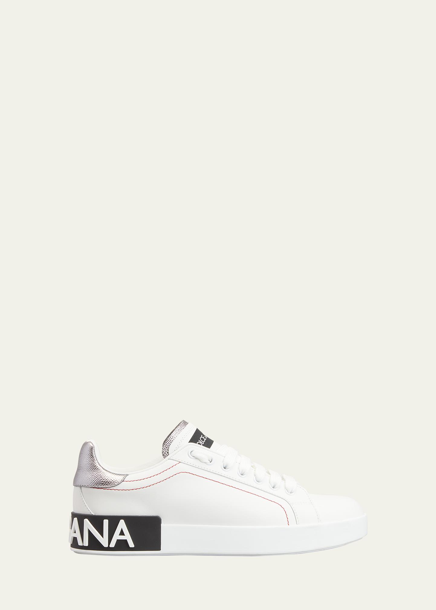 Dolce & Gabbana Portofino Low-top Sneakers In White/silver