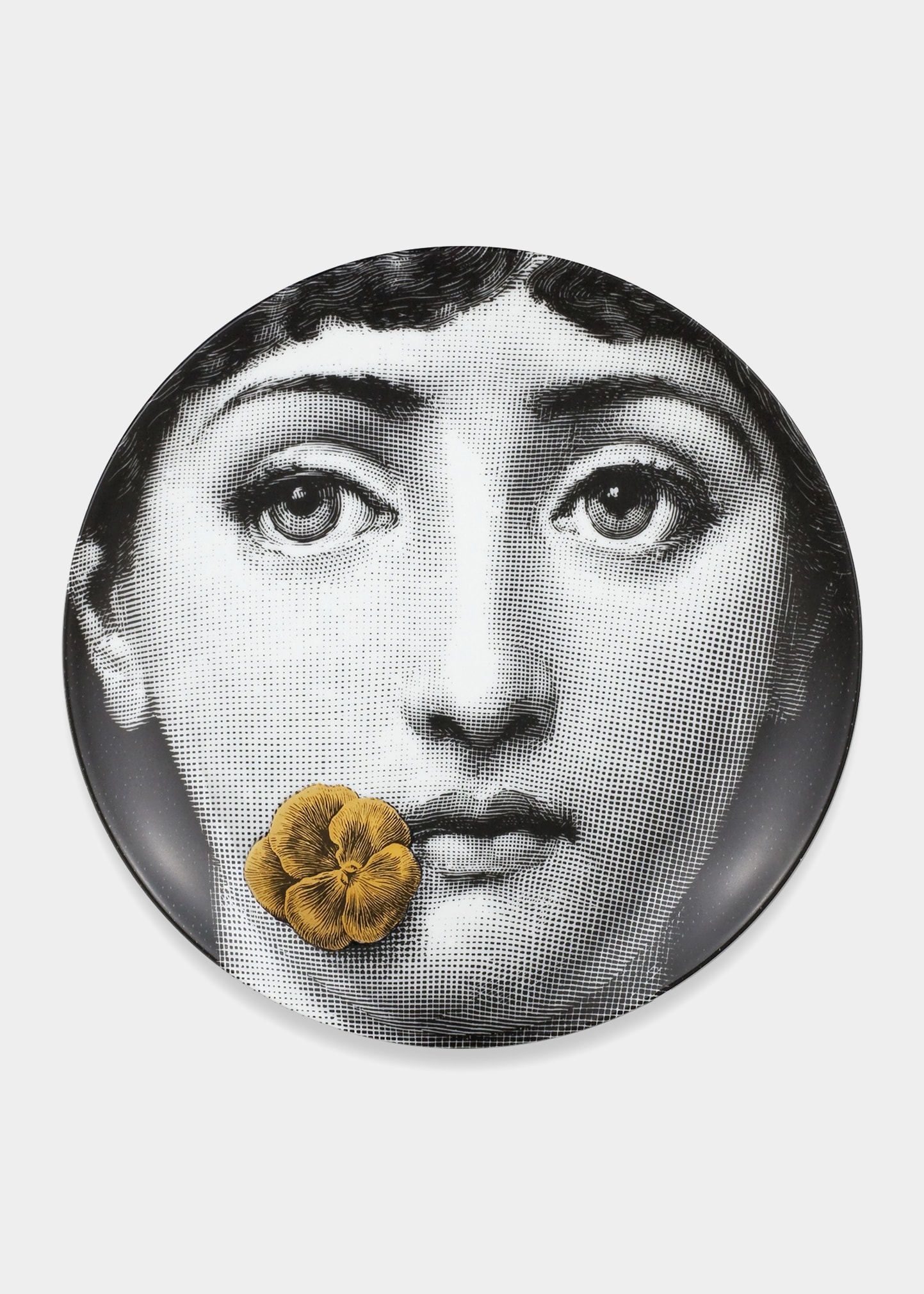 Fornasetti Tema E Variazioni N. 137 Face With Flower Gold Wall Plate In Black/gold