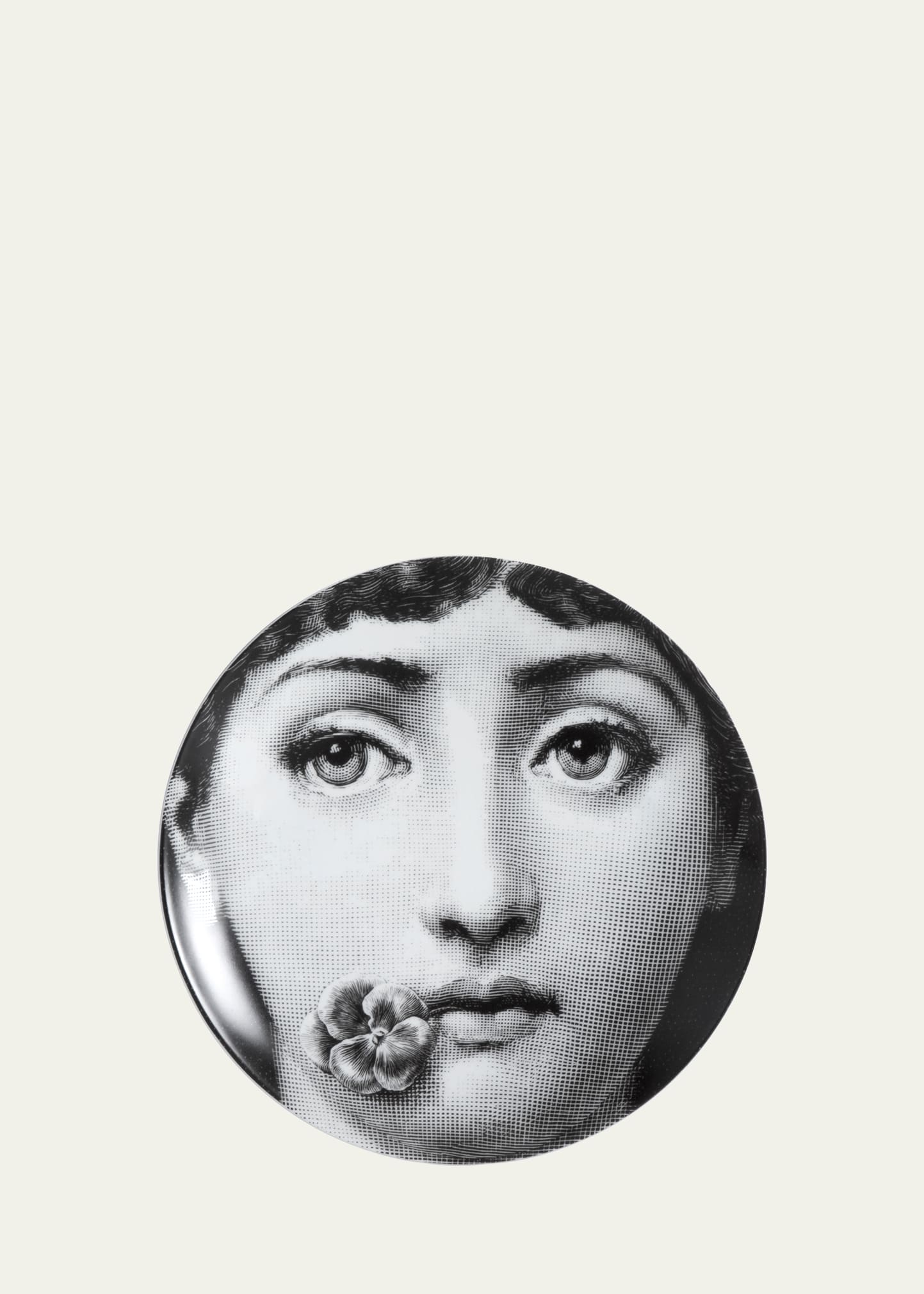 Fornasetti Tema E Variazioni N. 137 Face With Flower Wall Plate In Gray