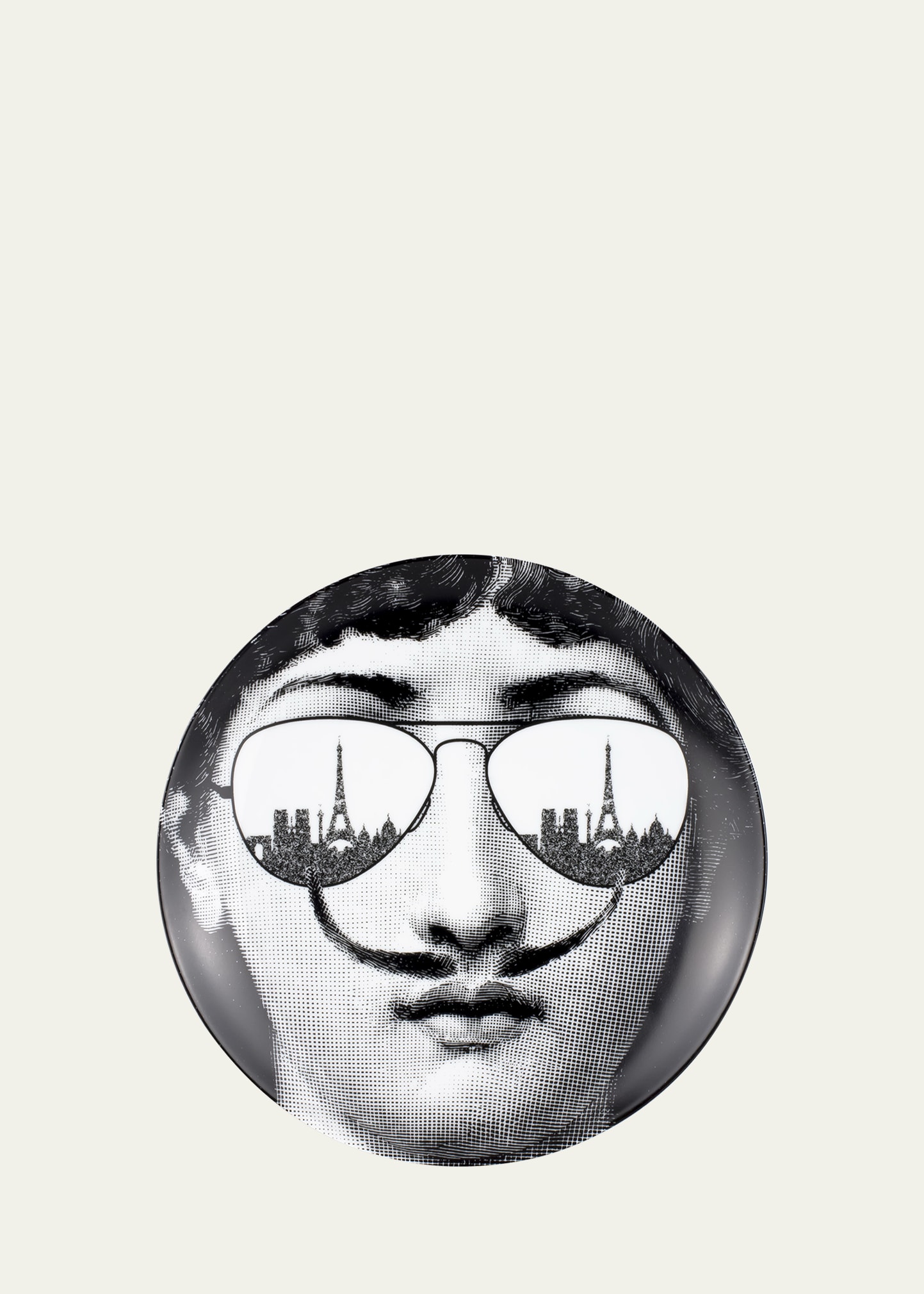 Fornasetti Tema E Variazioni N. 373 Parisian Sunglasses & Mustache Wall Plate In Black/white