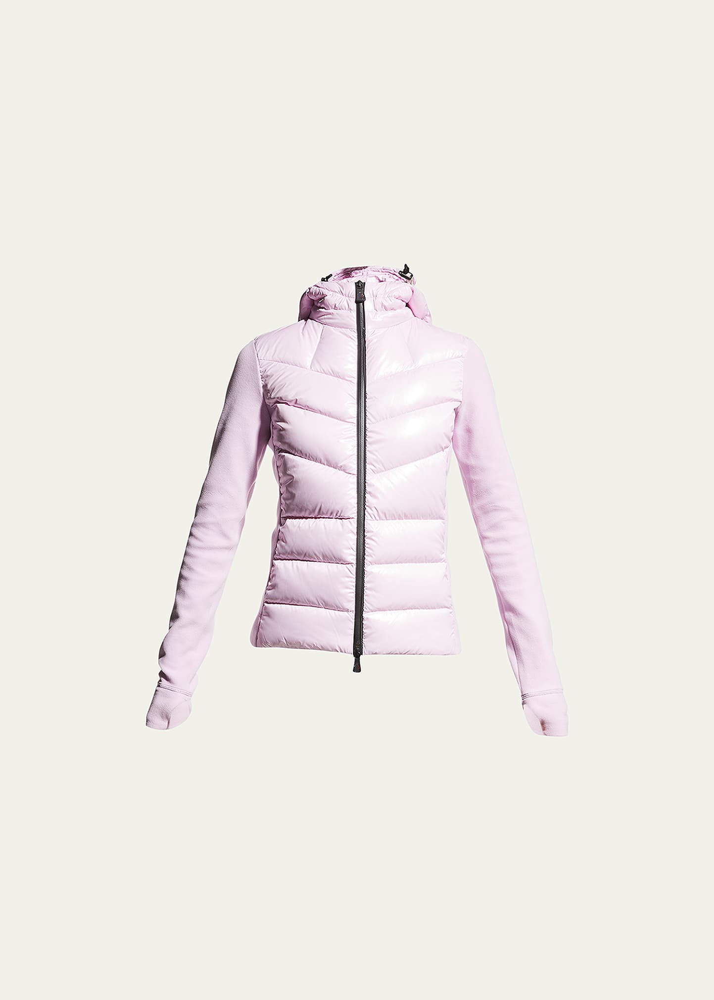 Moncler Quilted 750 Fill Power Down & Fleece Hooded Cardigan In Natural
