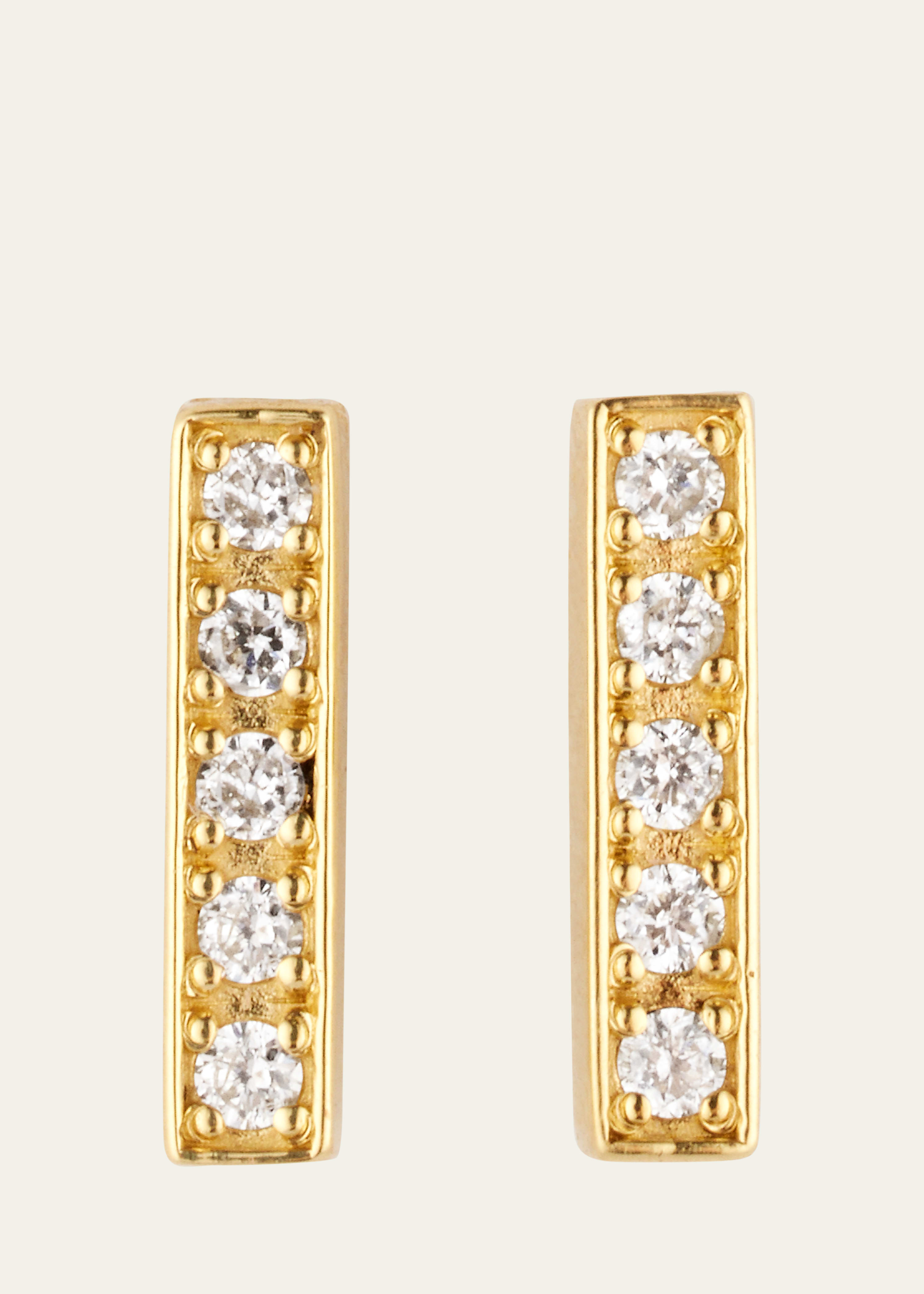 Diamond Bar Stud Earrings in 18K Yellow Gold