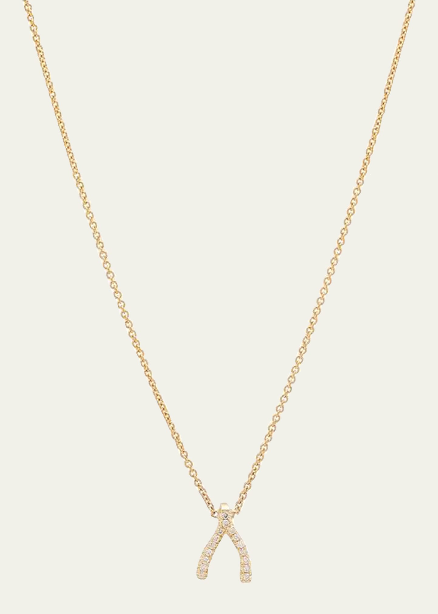 Diamond Mini Wishbone Necklace 18K Yellow Gold