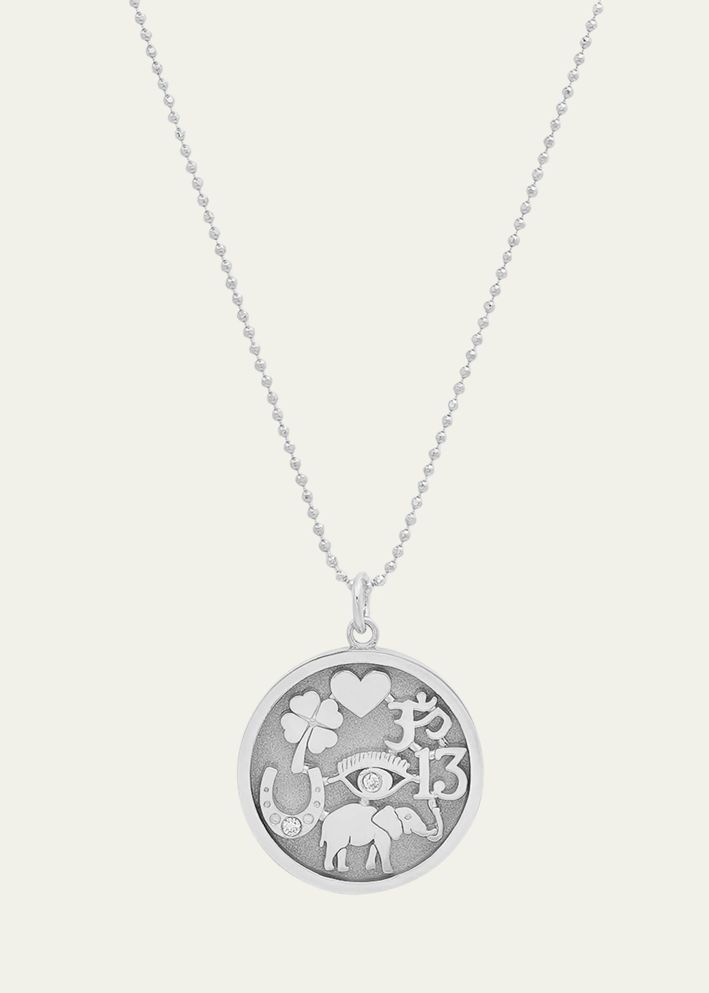 18k White Gold Good Luck Pendant Necklace with Diamonds