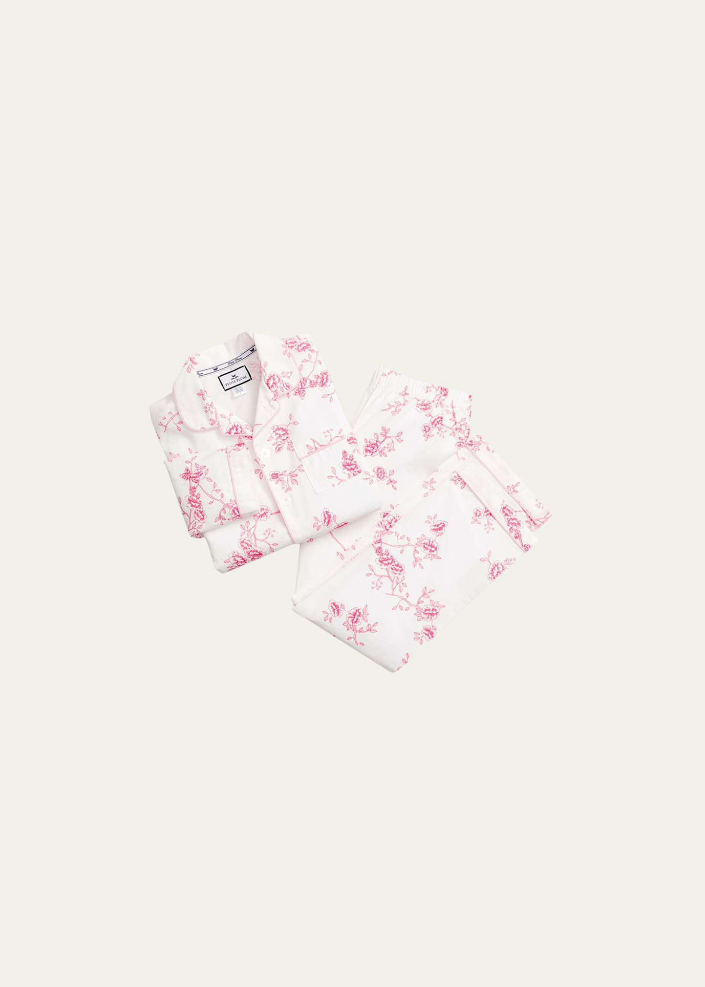 Kid's English Rose Floral Print Two-Piece Pajama Set, Size 6M-14