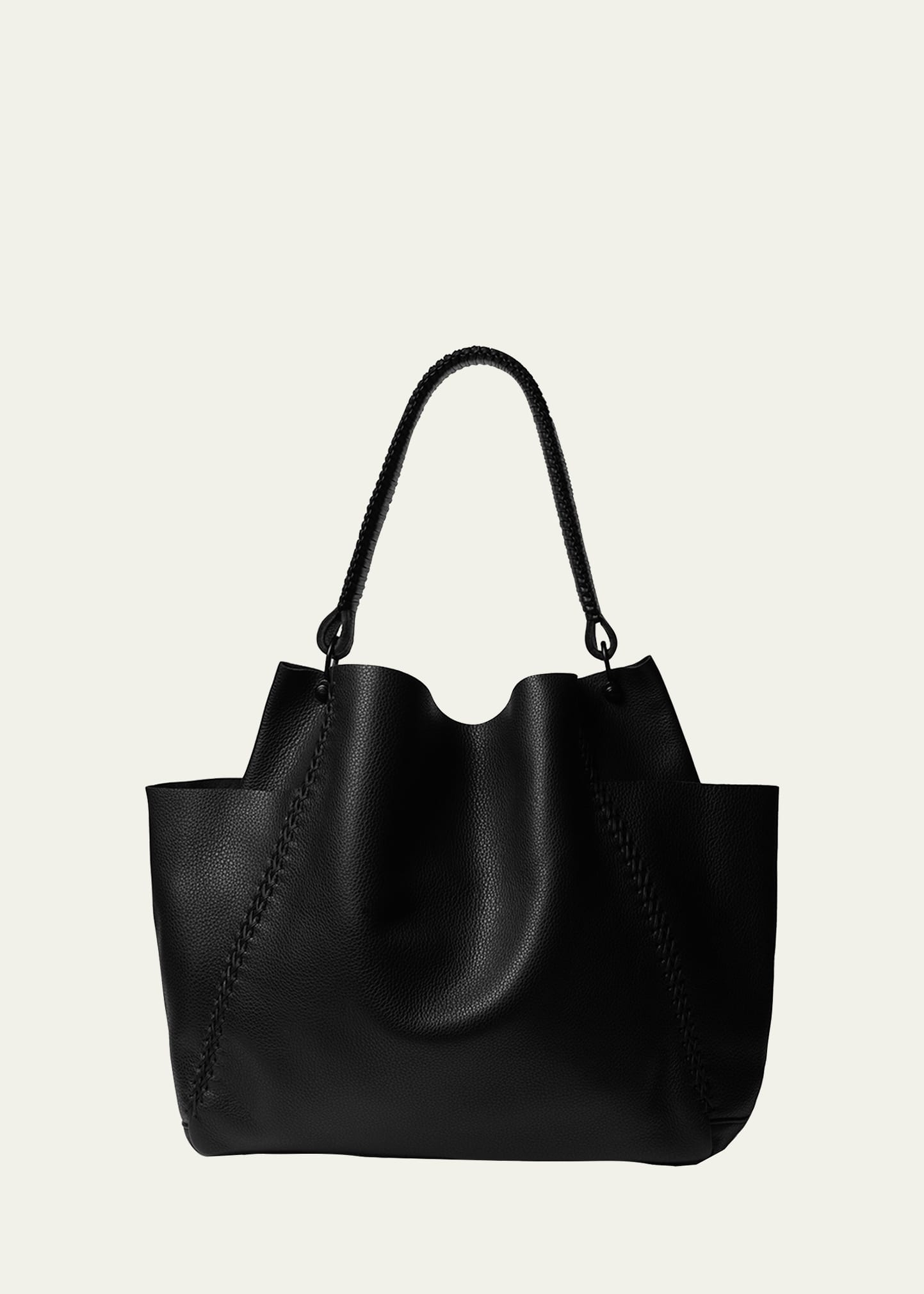 Callista Large Leather Shoulder Bag In Black