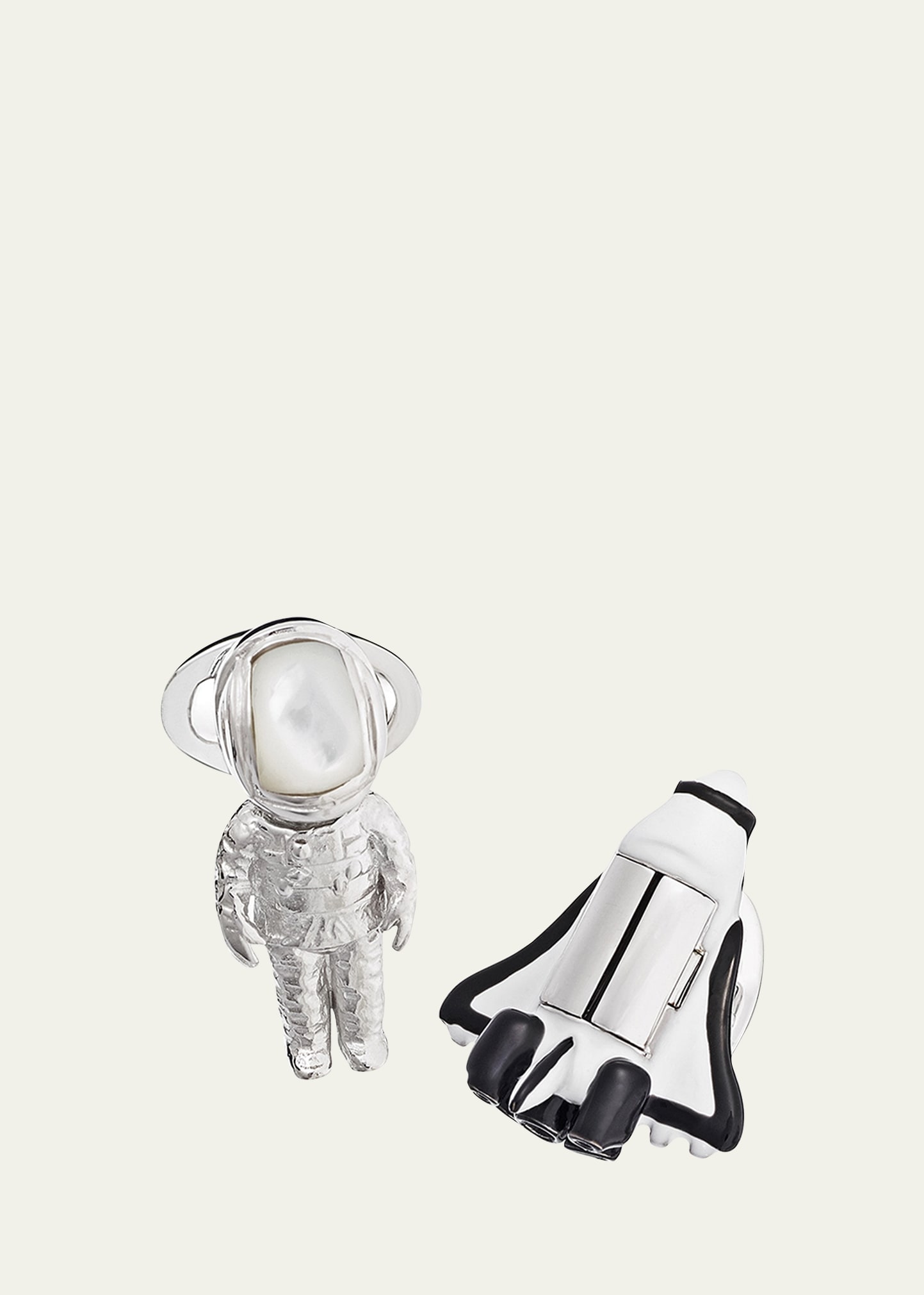 Jan Leslie Astronaut & Rocket Sterling Silver & Mother Of Pearl Cufflinks