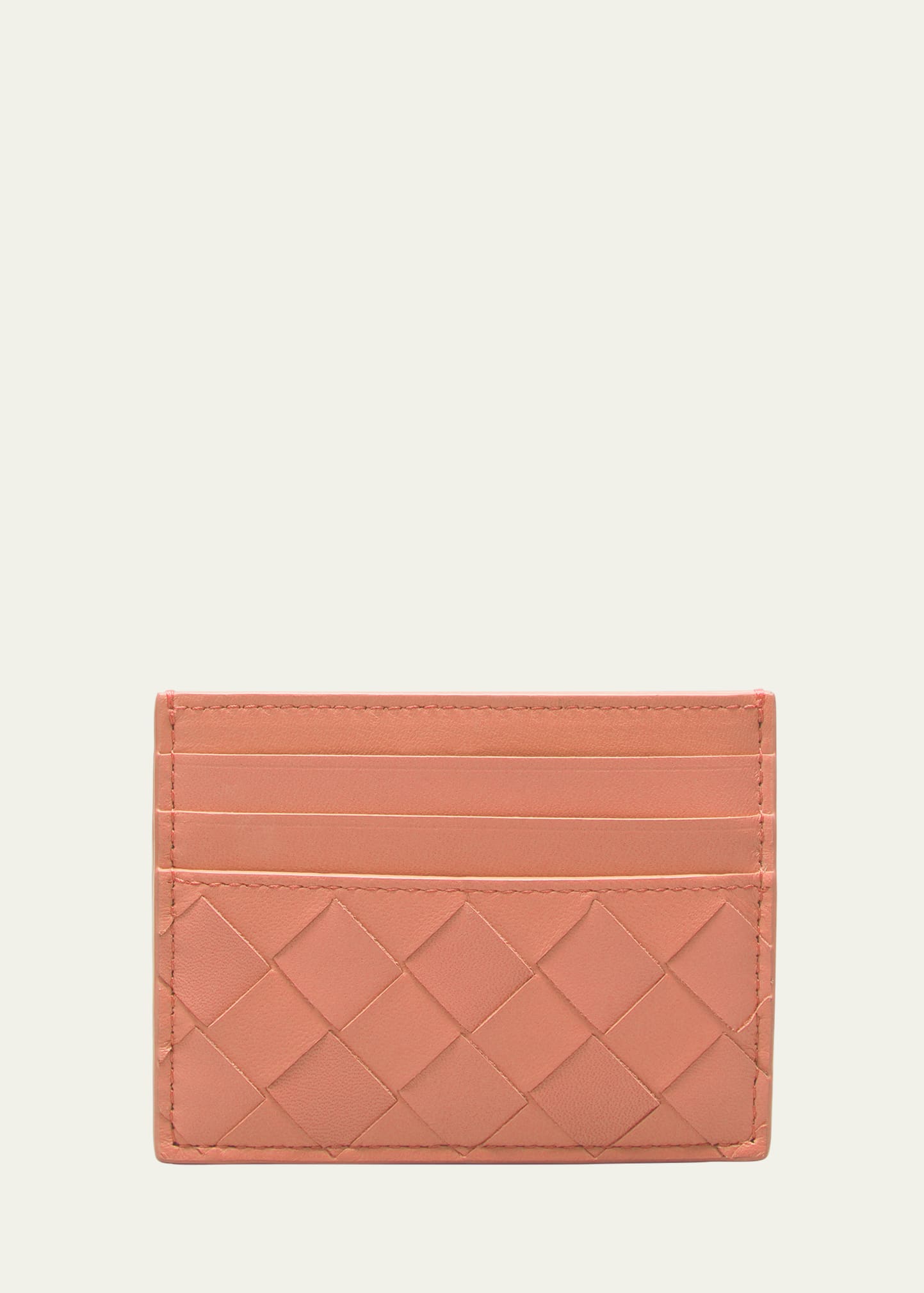 Bottega Veneta Napa Intrecciato Card Case In Peachy