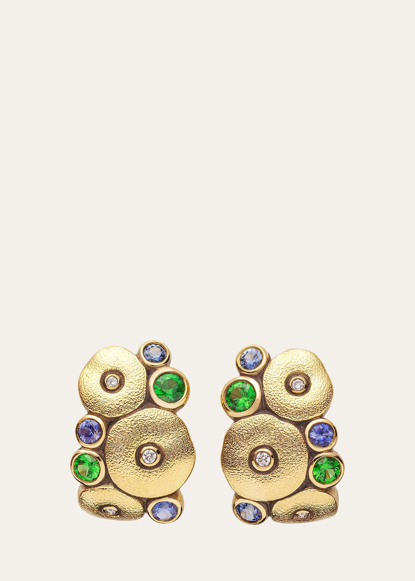 18K Yellow Gold Diamond, Tsavorite and Blue Sapphire Orchard Earrings