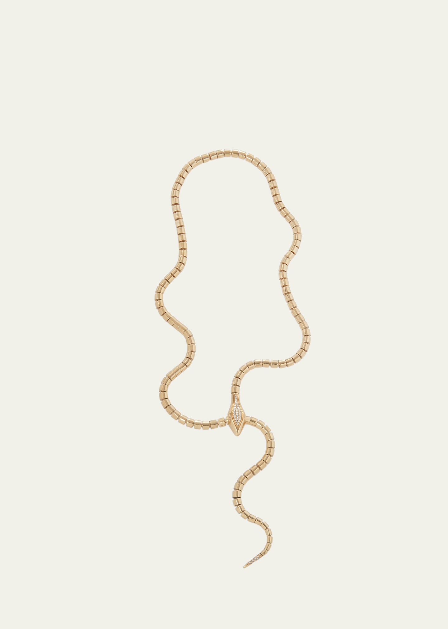 18K Yellow Gold Wrap Around Snake Lariat Necklace with Diamonds