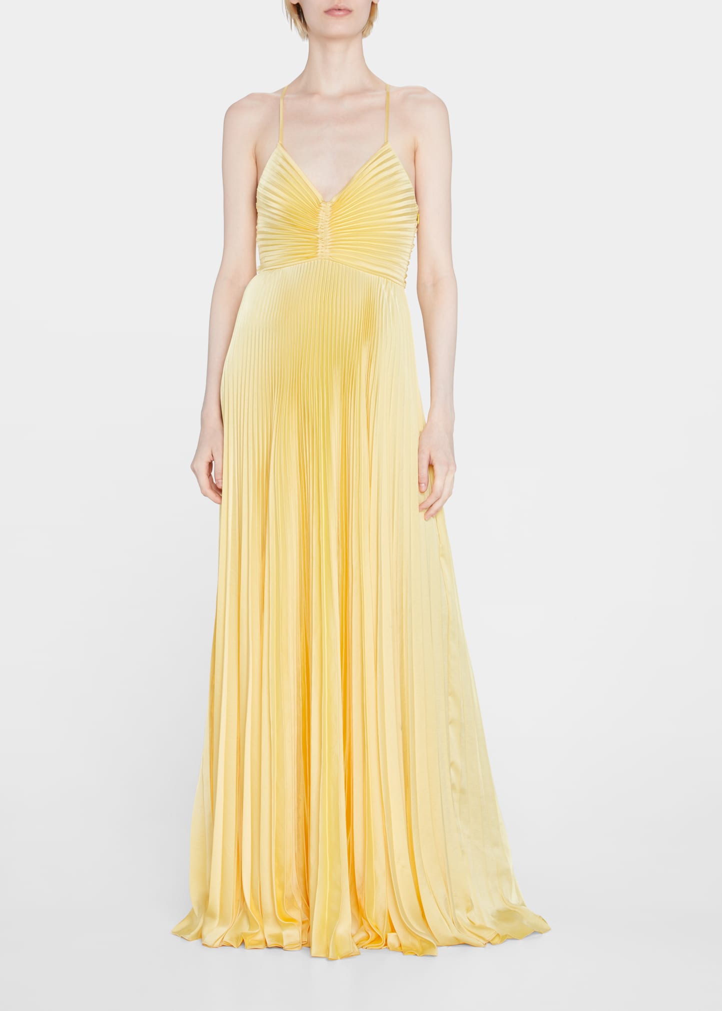 A.l.c Aries Cutout Pleated Satin Maxi Dress In Pina