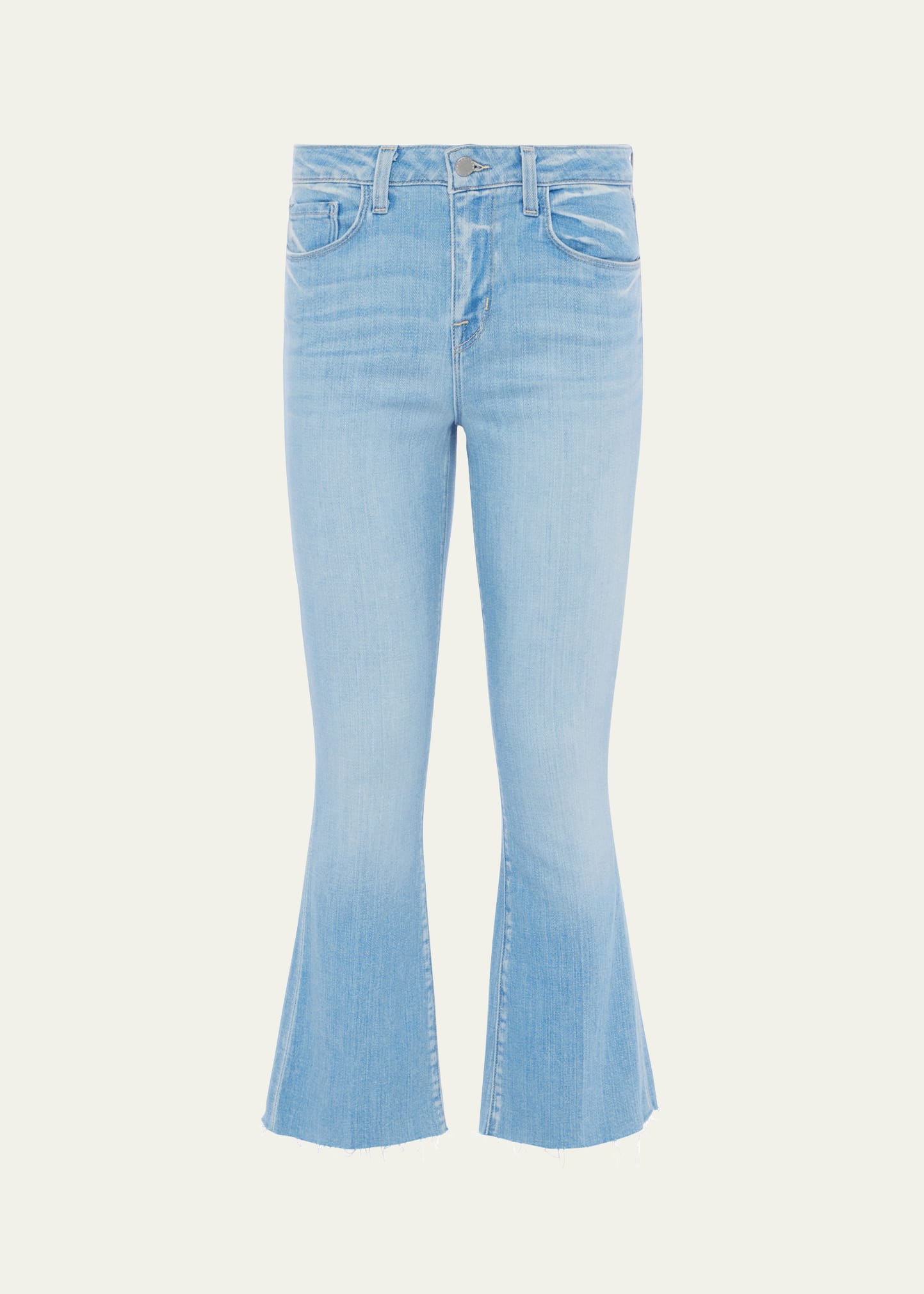 Shop L Agence Kendra High-rise Crop Flare Jeans With Raw Hem In Olympia