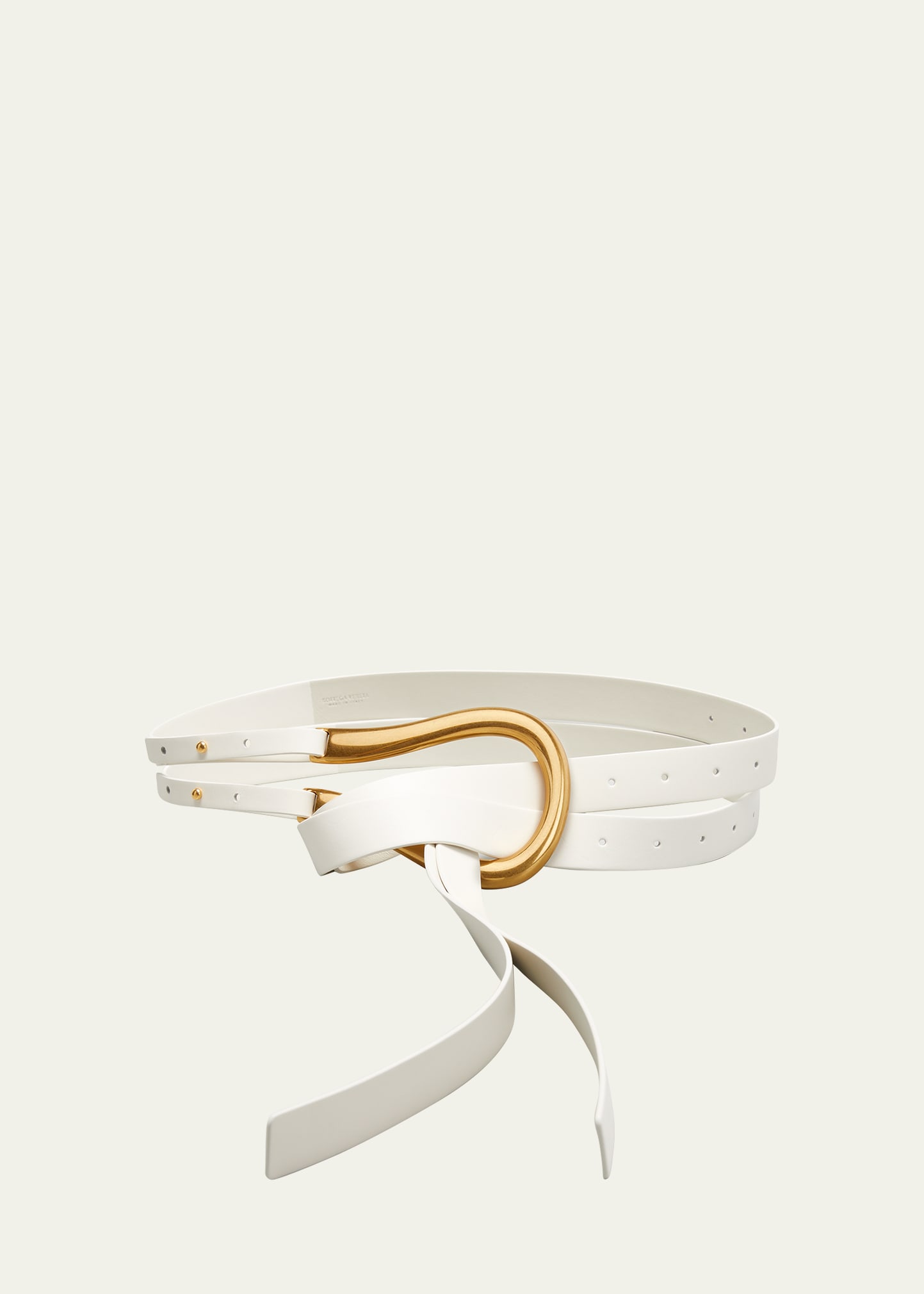 Bottega Veneta Double Strap Leather Belt With Horseshoe Buckle In White / Gold