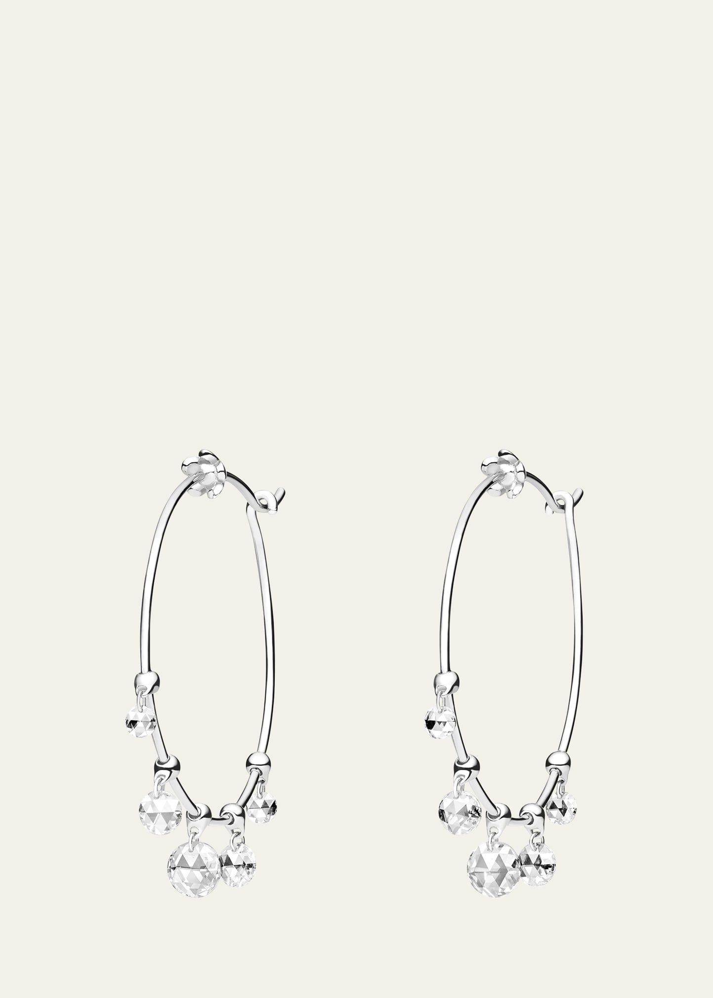 28mm Windchime White Gold Wire Hoop Earrings with Rose-Cut Diamonds