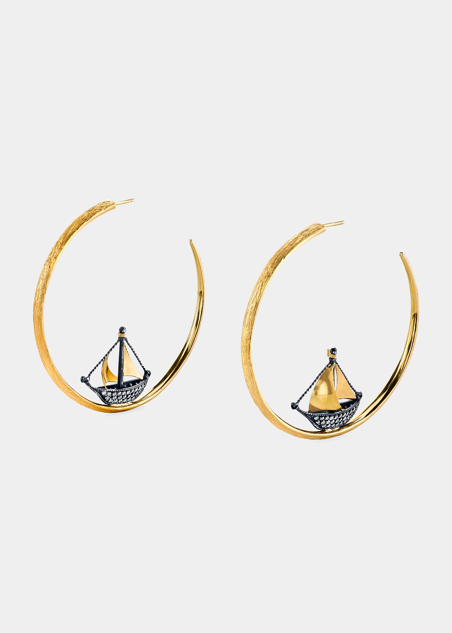 Arman Sarkisyan Sail Boat Hoop Earrings With Diamonds In Gold