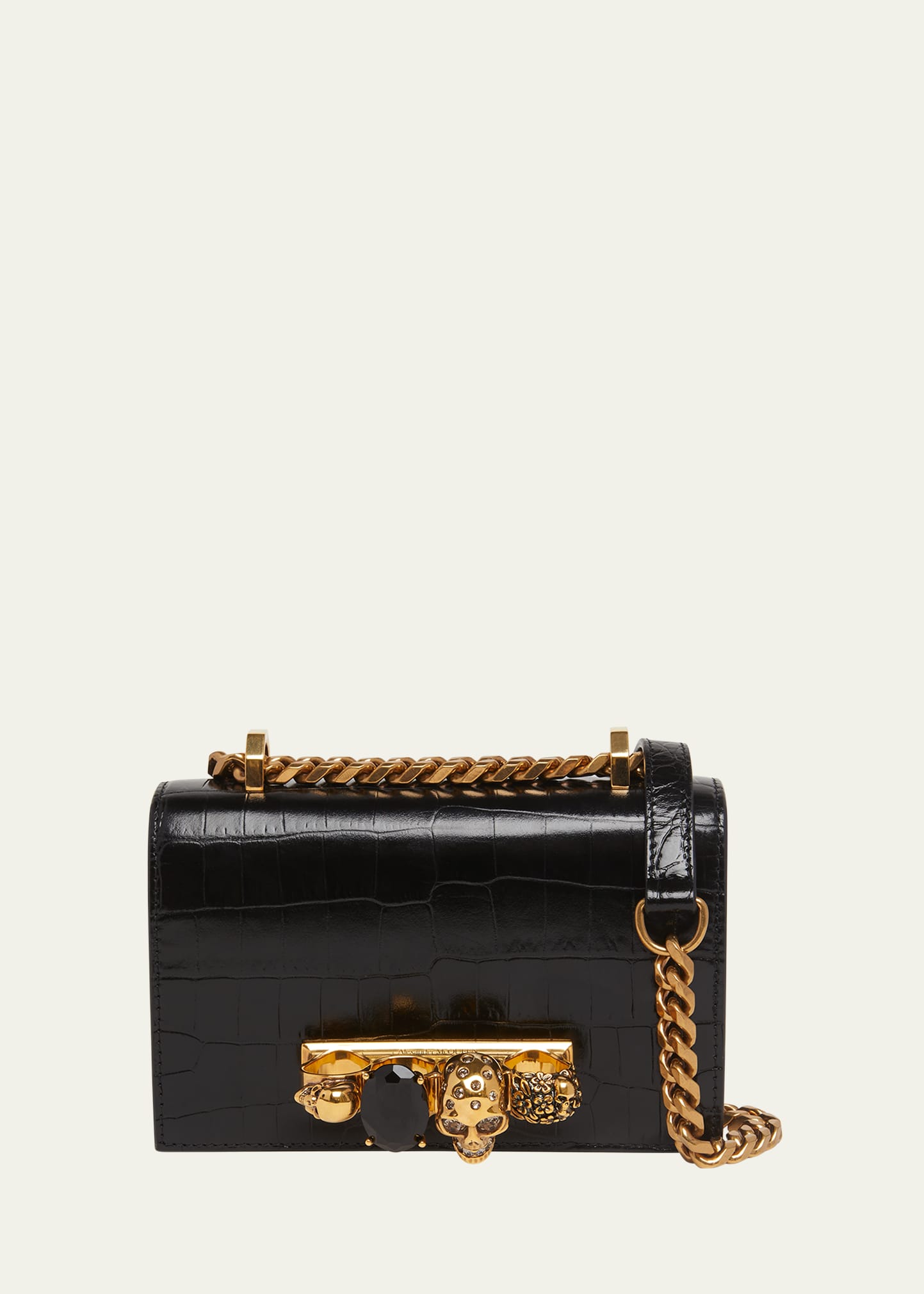 Shop Alexander Mcqueen Mini Jeweled Satchel Bag In Black