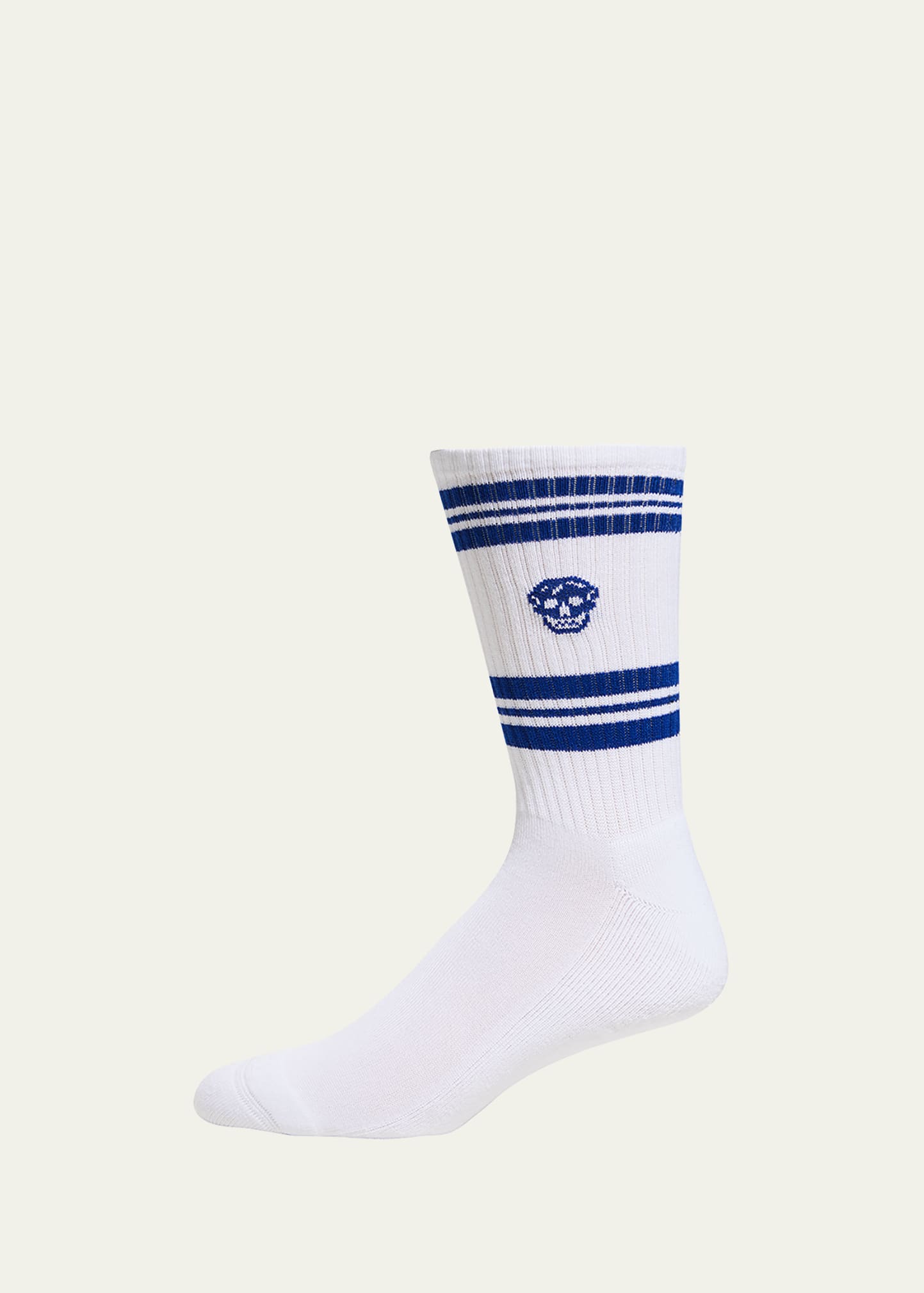 Alexander Mcqueen Men's Striped Skull Crew Socks In Shell/blue