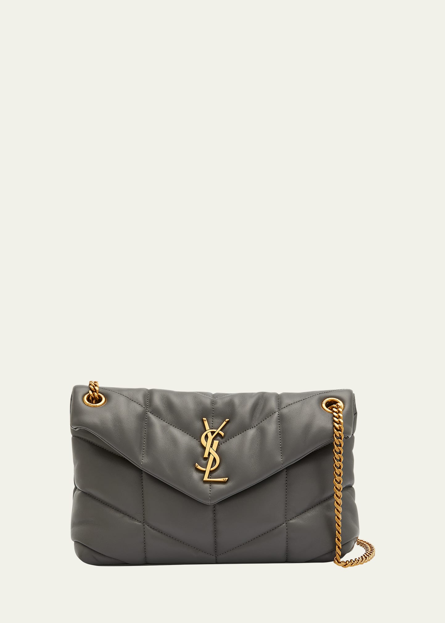 Shop Saint Laurent Lou Puffer Small Ysl Shoulder Bag In Quilted Leather In Storm