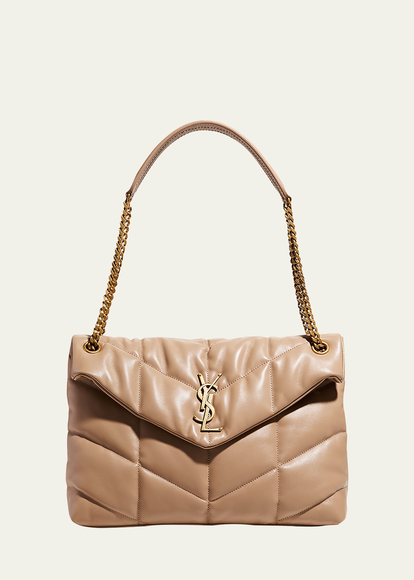 Saint Laurent Loulou Puffer Small Quilted Leather Shoulder Bag In Dusty Grey