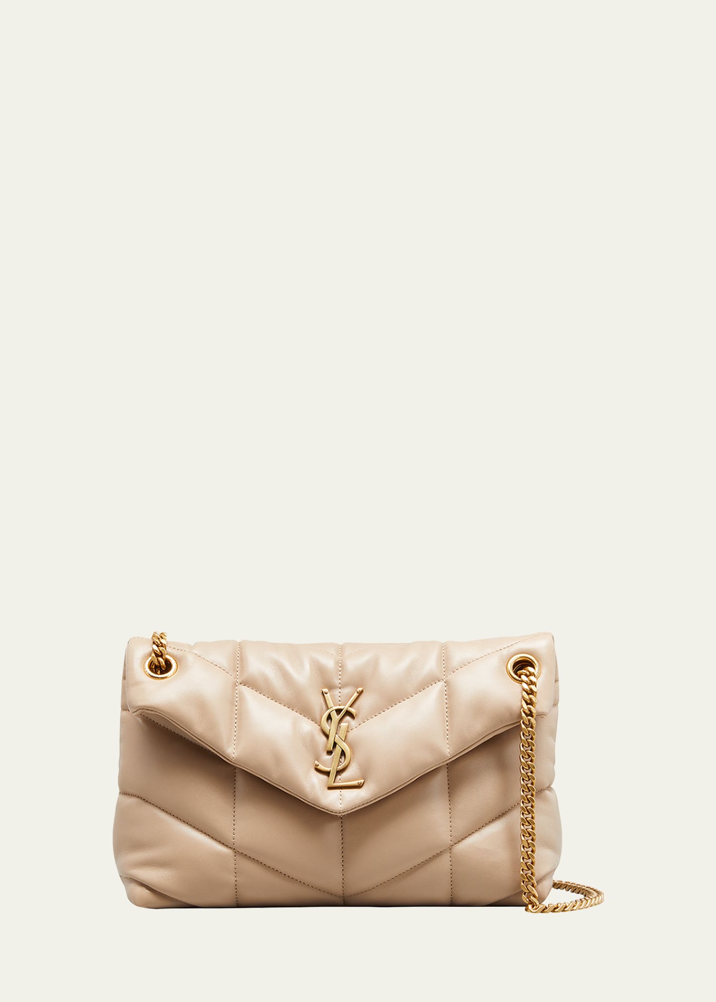 Saint Laurent Loulou Ysl Small Puffer Shoulder Bag In Dark Beige