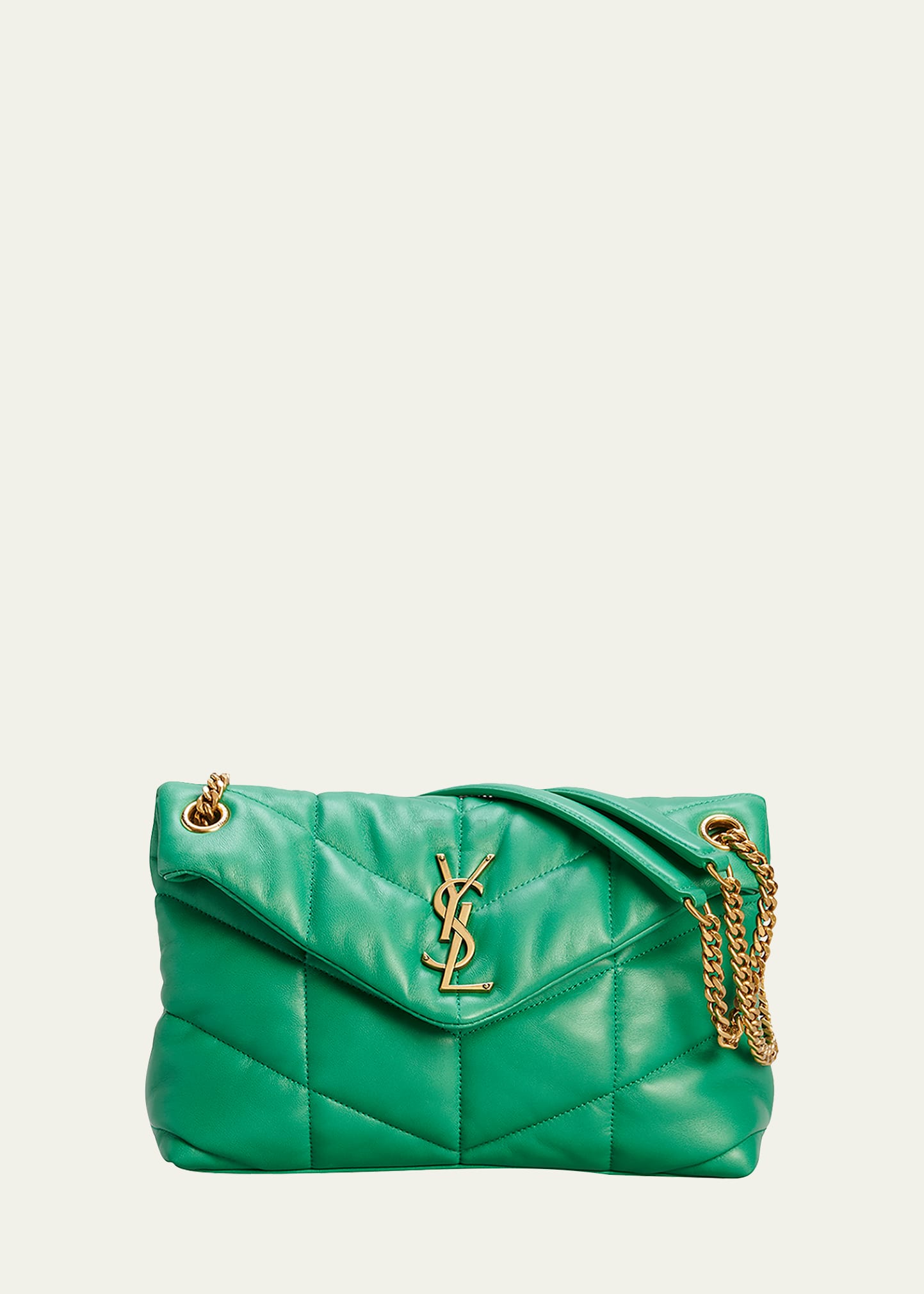 Saint Laurent Loulou Ysl Small Puffer Shoulder Bag In New Vert