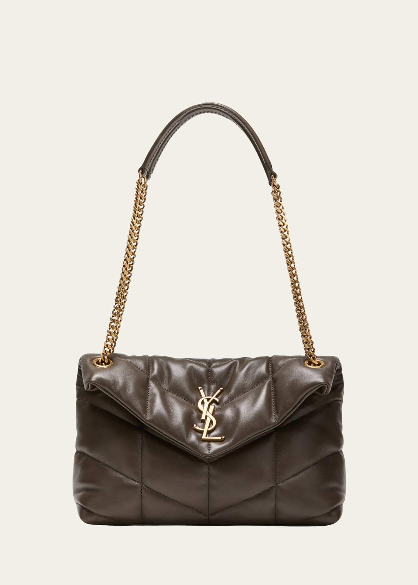 Saint Laurent Loulou Small Puffer Chain Shoulder Bag In 3212 Light Musk