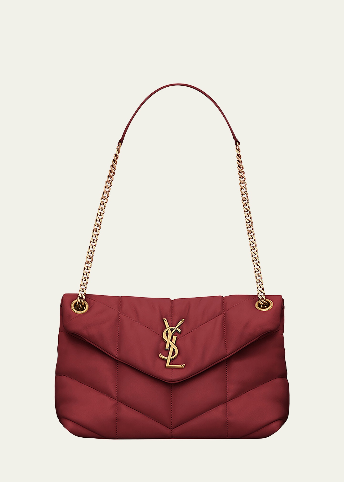 Saint Laurent Loulou Ysl Small Puffer Shoulder Bag In Red