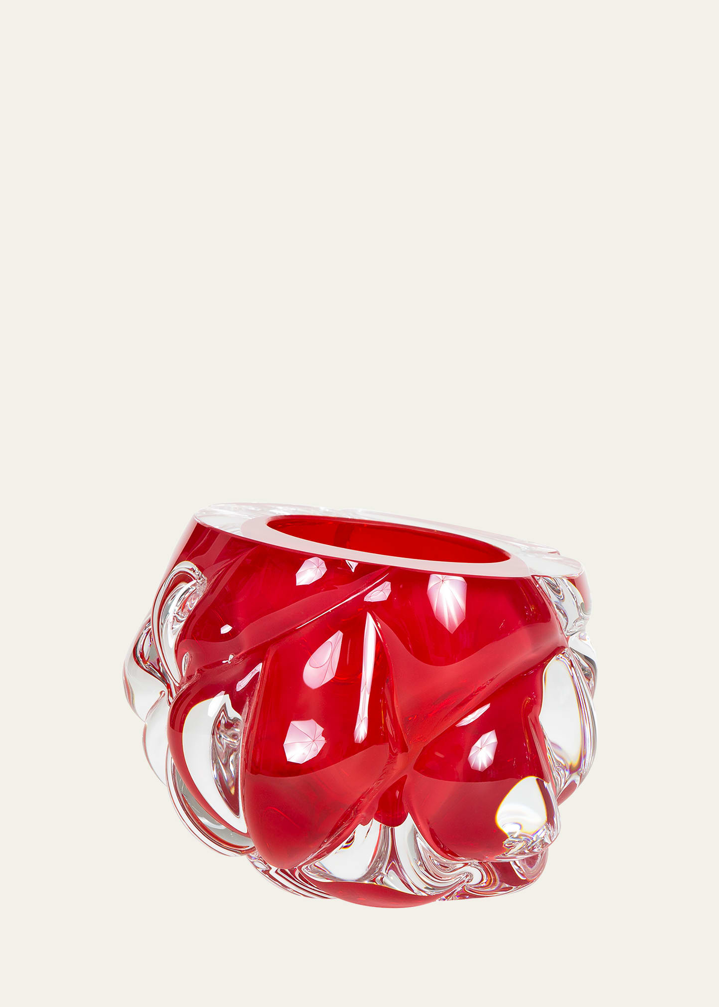 Cut Hand-Blown Glass Strawberry Red Vase - Medium