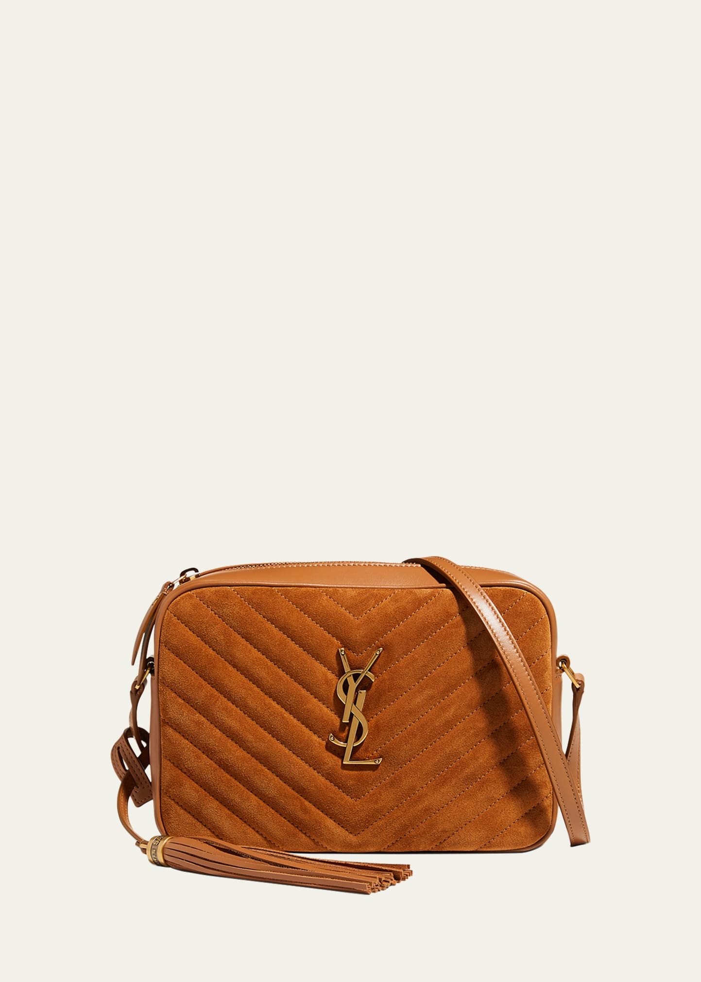 Lou Quilted Suede Camera Bag in Brown - Saint Laurent