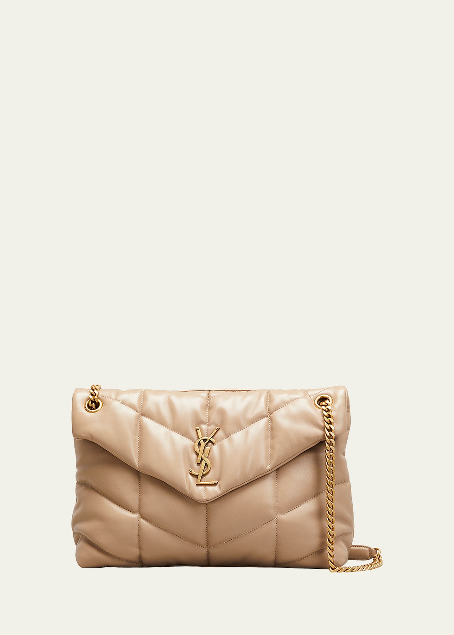 Saint Laurent Lou Puffer Medium Ysl Shoulder Bag In Quilted Leather In Dusty Grey
