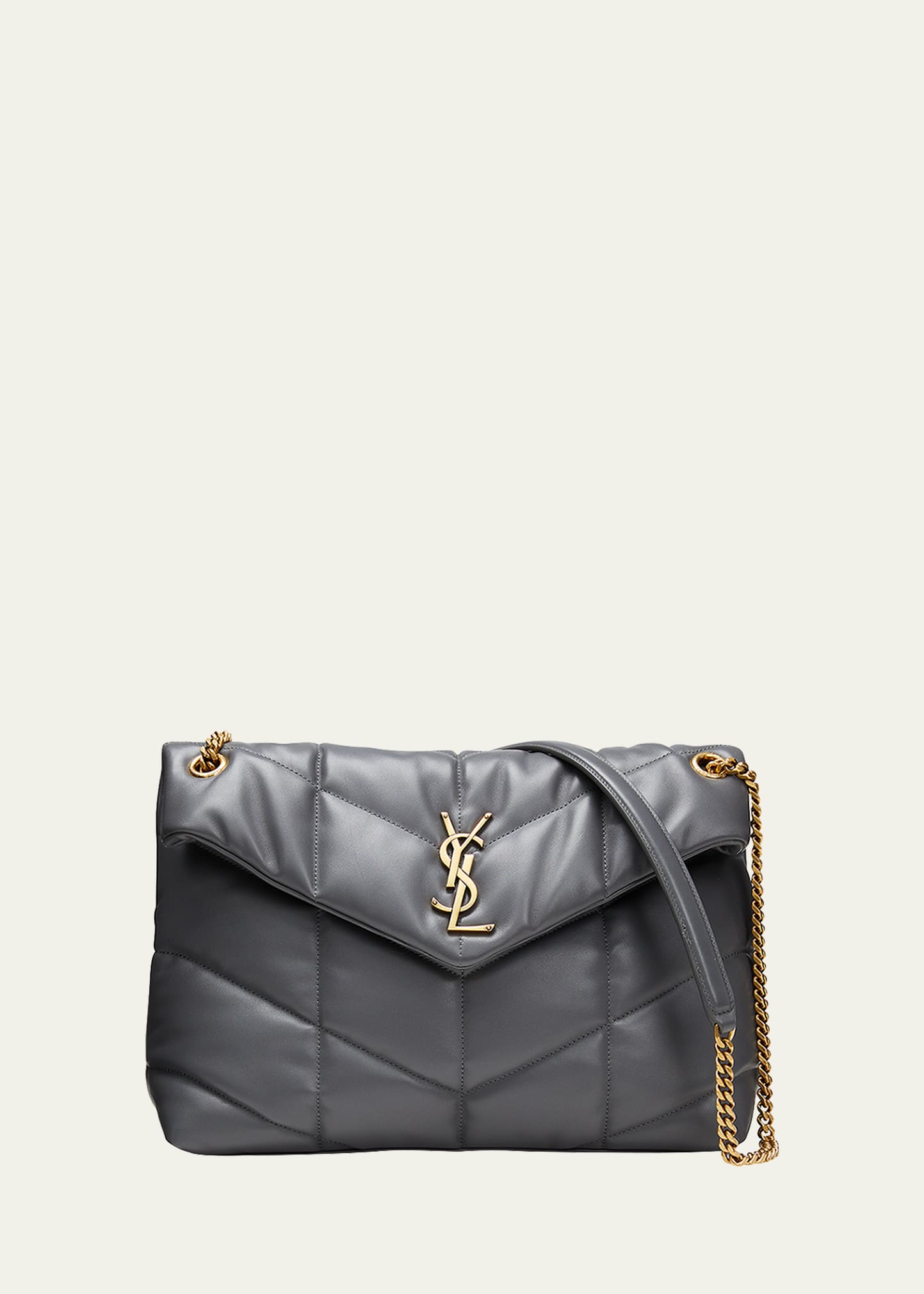 Saint Laurent Loulou Puffer Medium Ysl Flap Shoulder Bag In 1112 Storm Grey