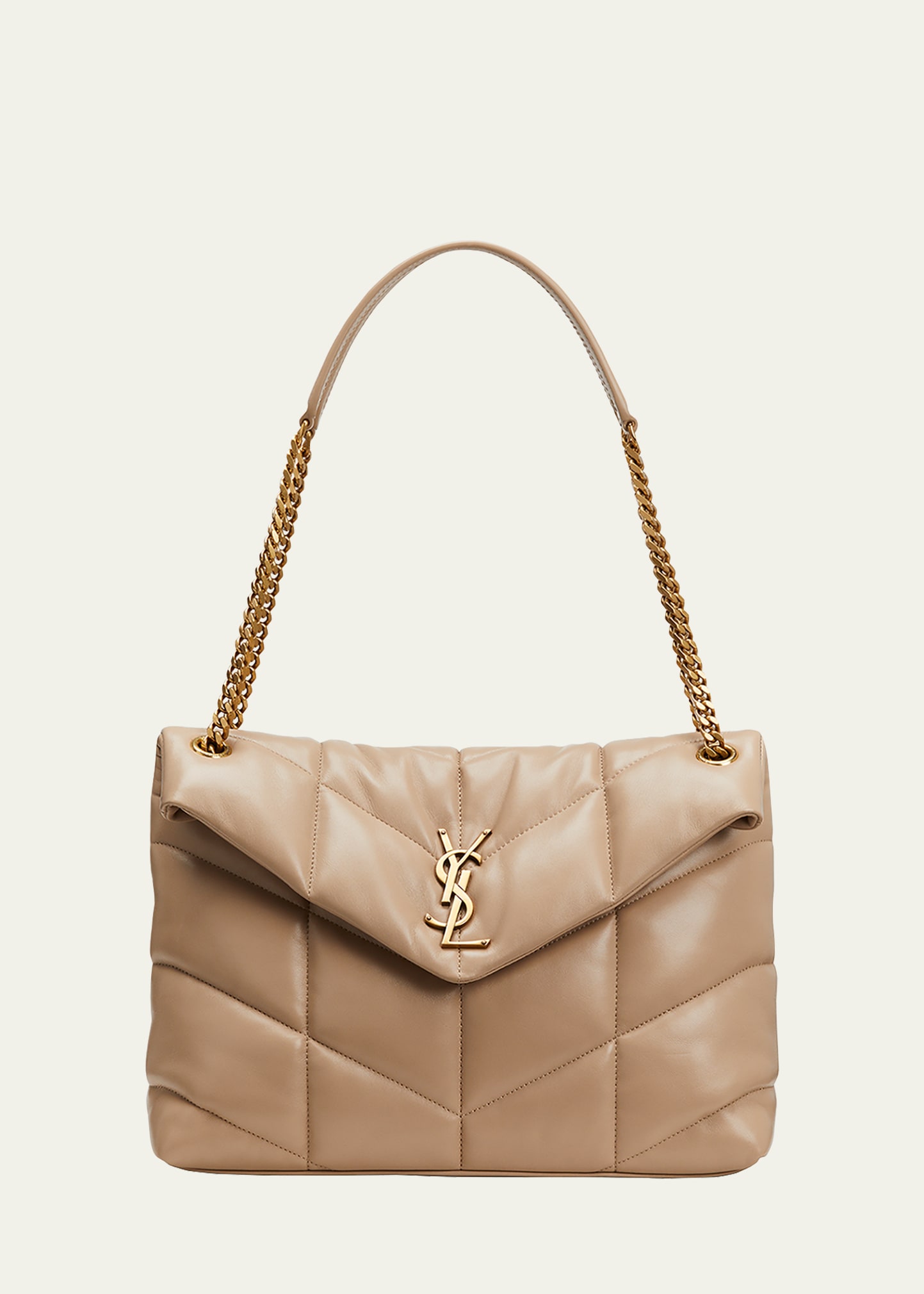 Saint Laurent Monogram Loulou Ysl Medium Beige Leather Shoulder Bag 