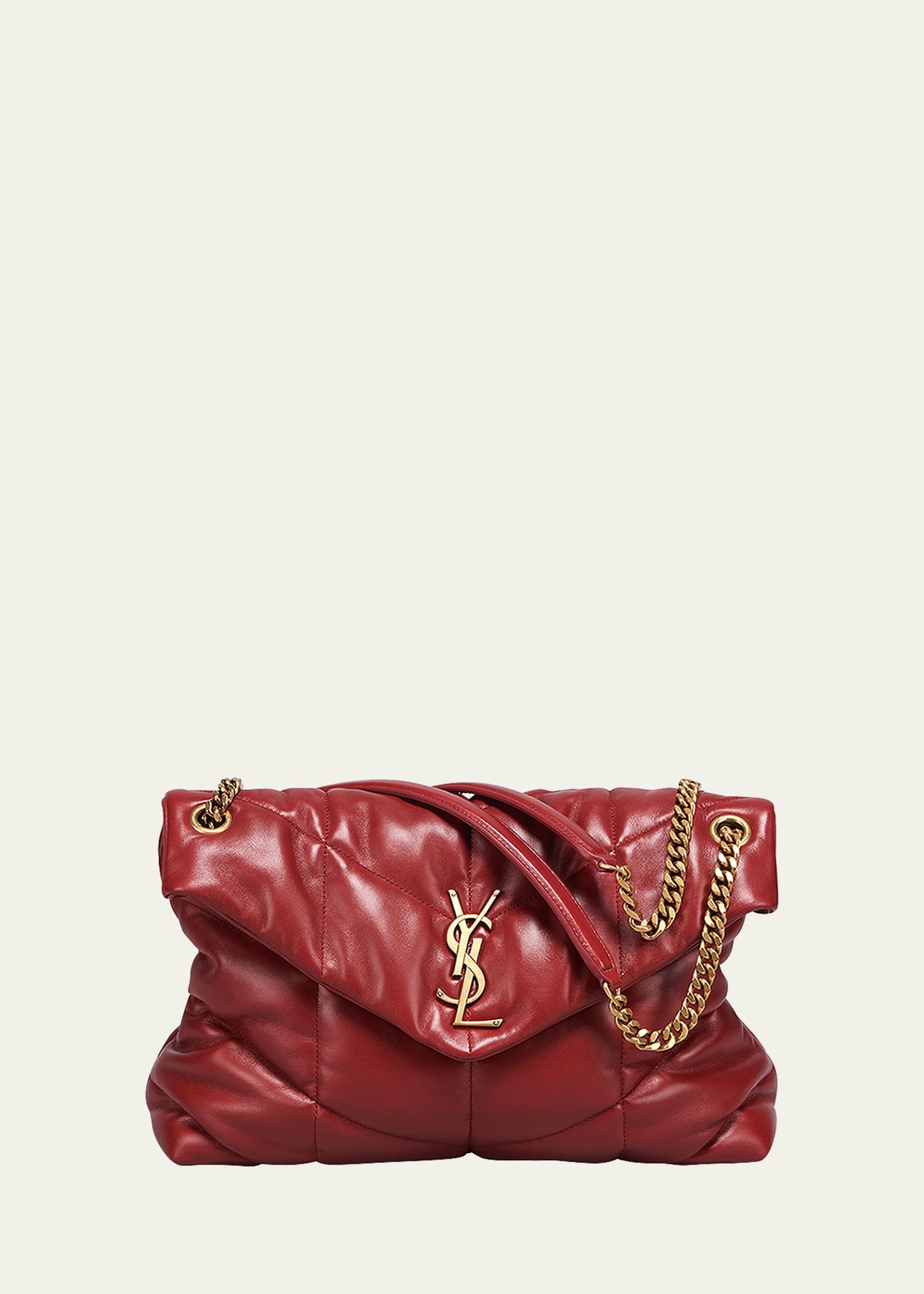 Saint Laurent Loulou Puffer Medium Ysl Flap Shoulder Bag In Red